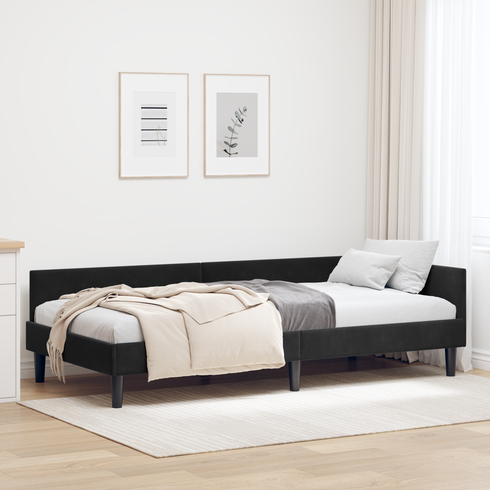 Hörn Sängram med huvudgavel Svart 100 cm x 200 cm Sammet