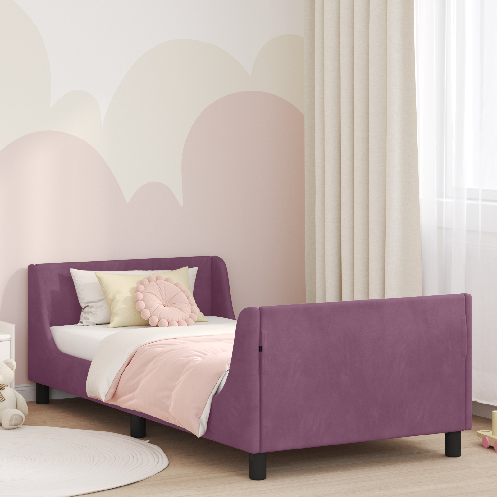 Barnsängram med sänggavel Lila 90 x 190 cm Sammet