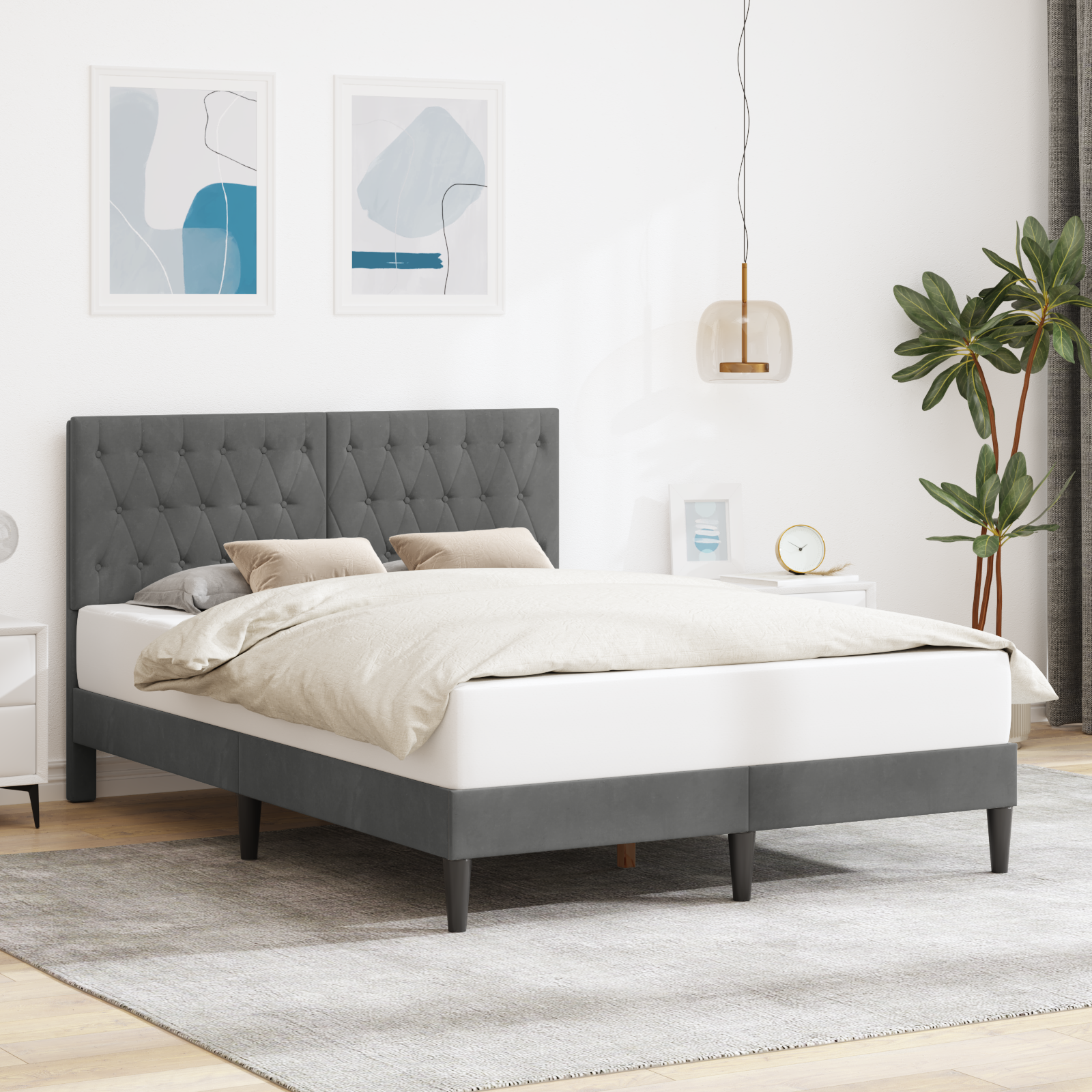Sängram med huvudgavel Mörkgrå 160 x 200 cm Sammet