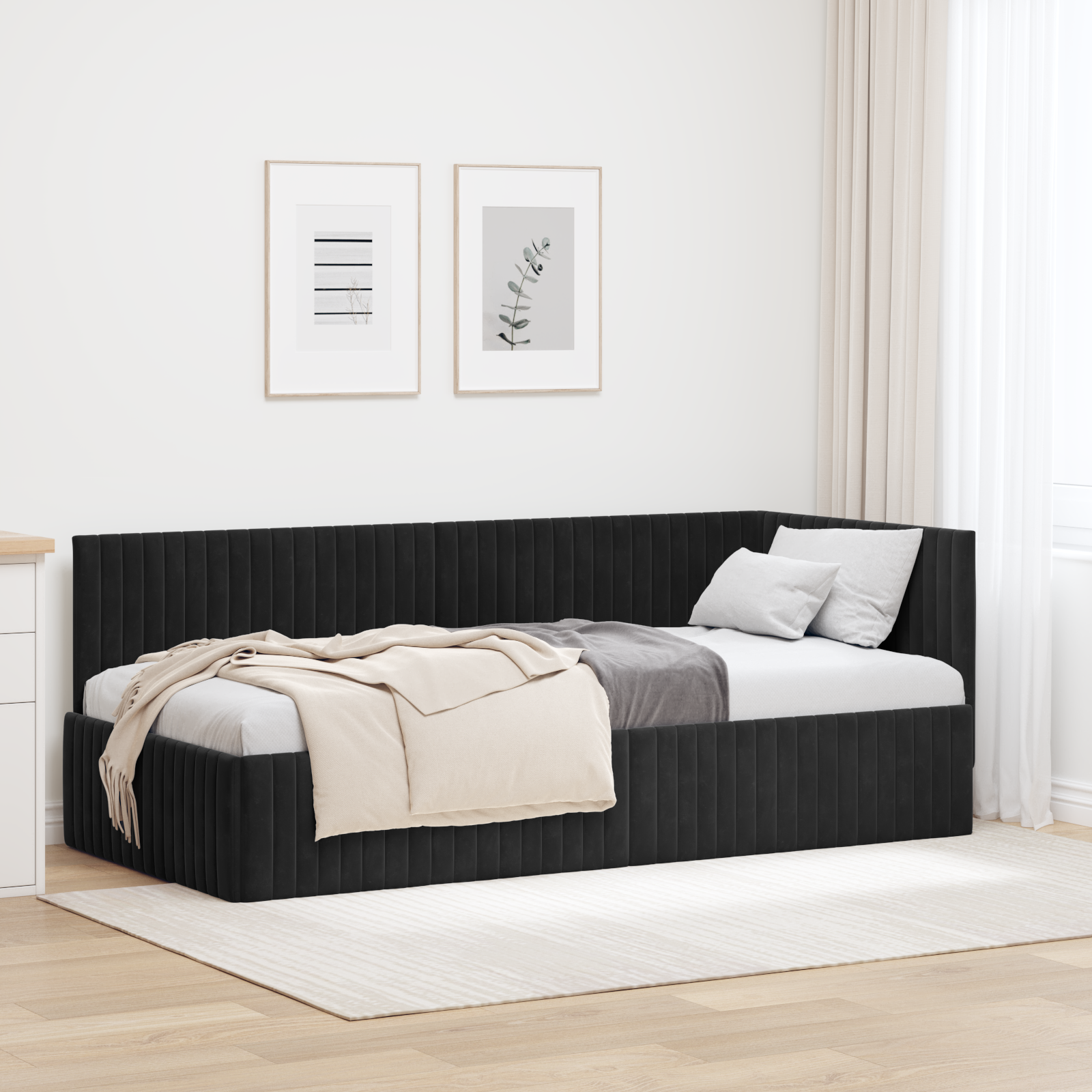 Hörn Sängram med huvudgavel Svart 90 cm x 200 cm Sammet
