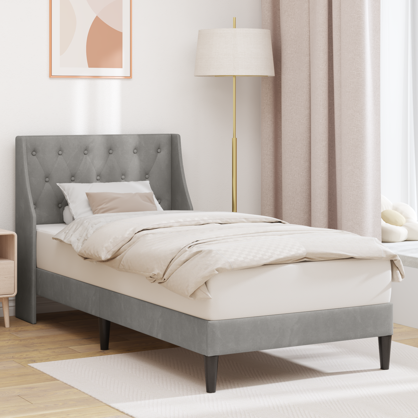 Sängram med huvudgavel Ljusgrå 100 x 200 cm Sammet