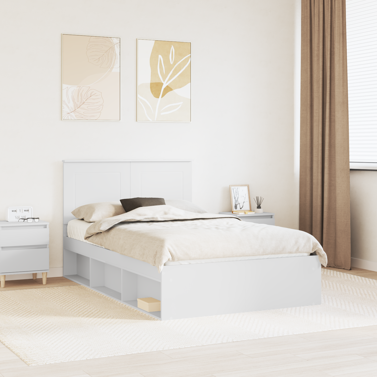 Sängram med huvudgavel Vit 120 x 190 cm Massiv furu