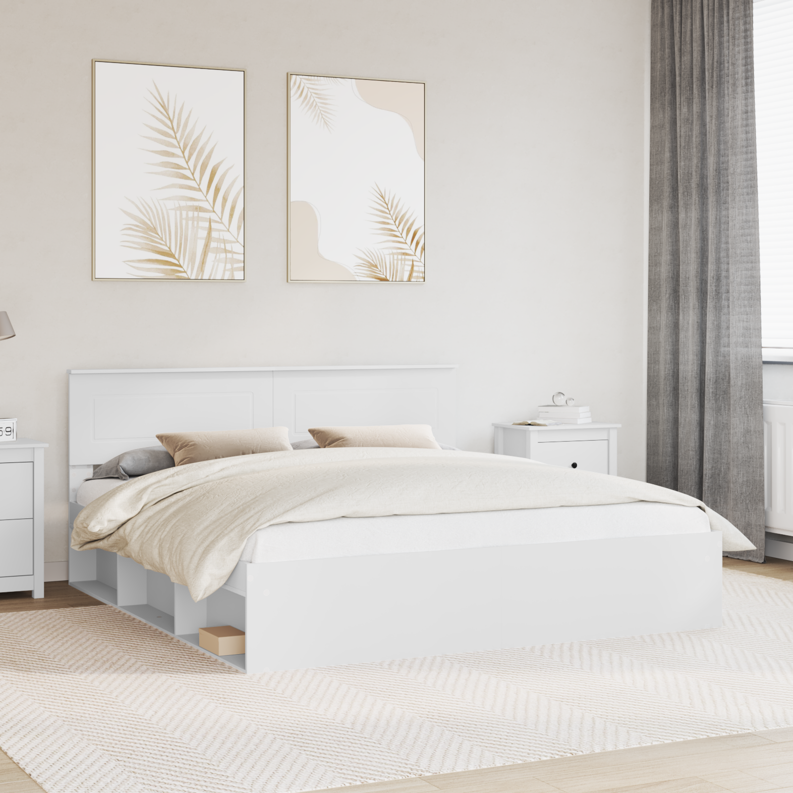 Sängram med huvudgavel Vit 200 x 200 cm Konstruerat trä