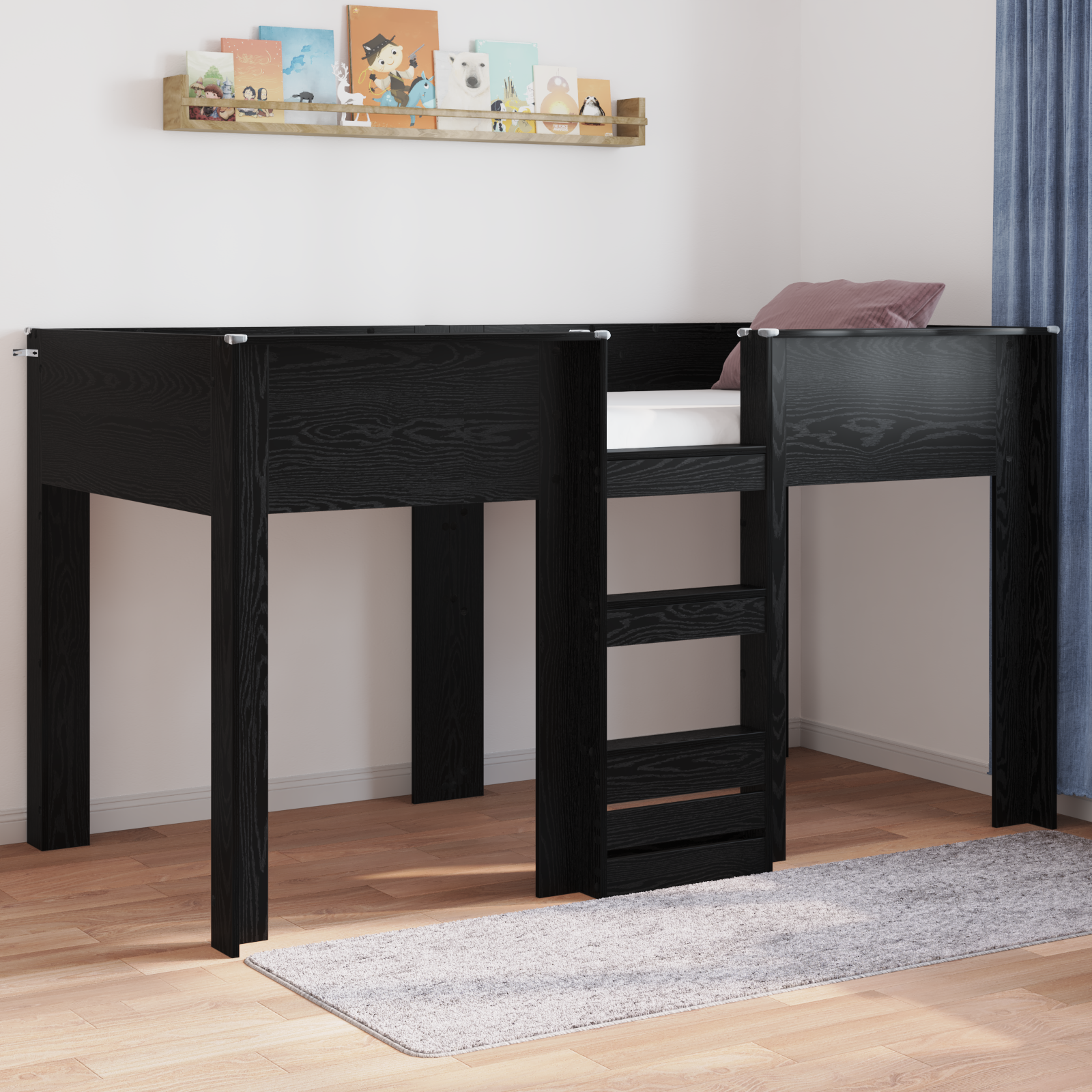 Köksbädd för barn Svart Ek 80 x 200 cm Konstruerat trä