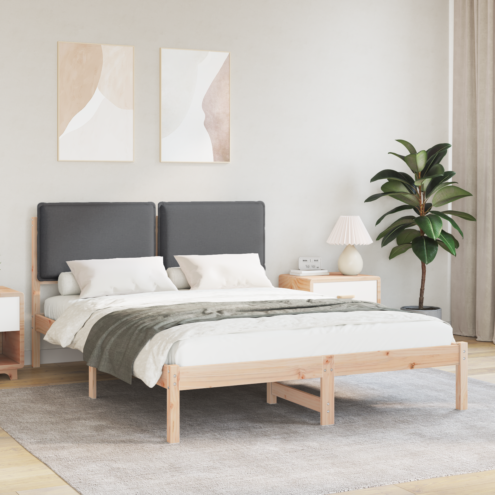 Sängram med Klädd Huvudgavel Mörkgrå 160 x 200 cm Massivt furu