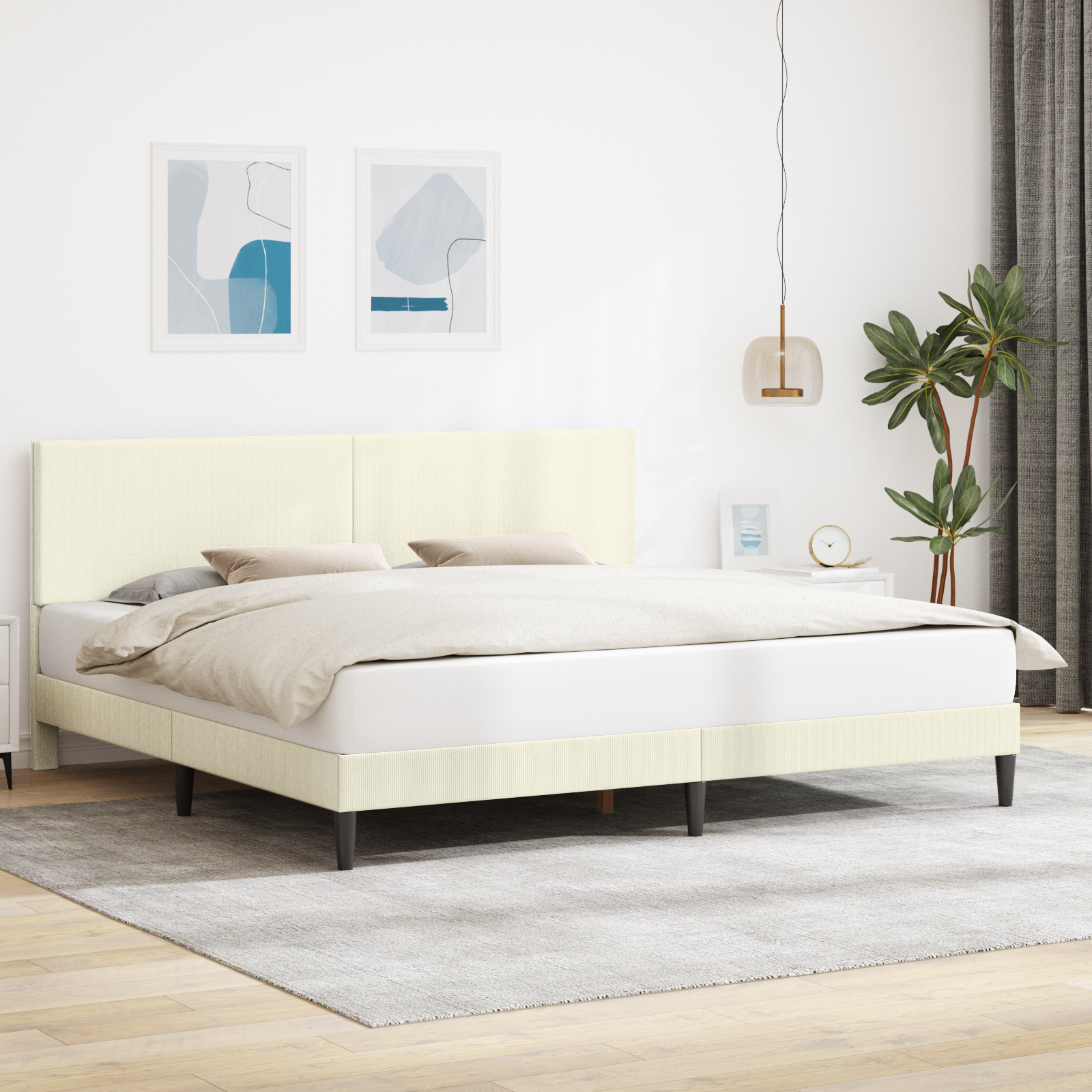 Sängram med huvudgavel Gräddvit 180 x 200 cm Kordread tyg
