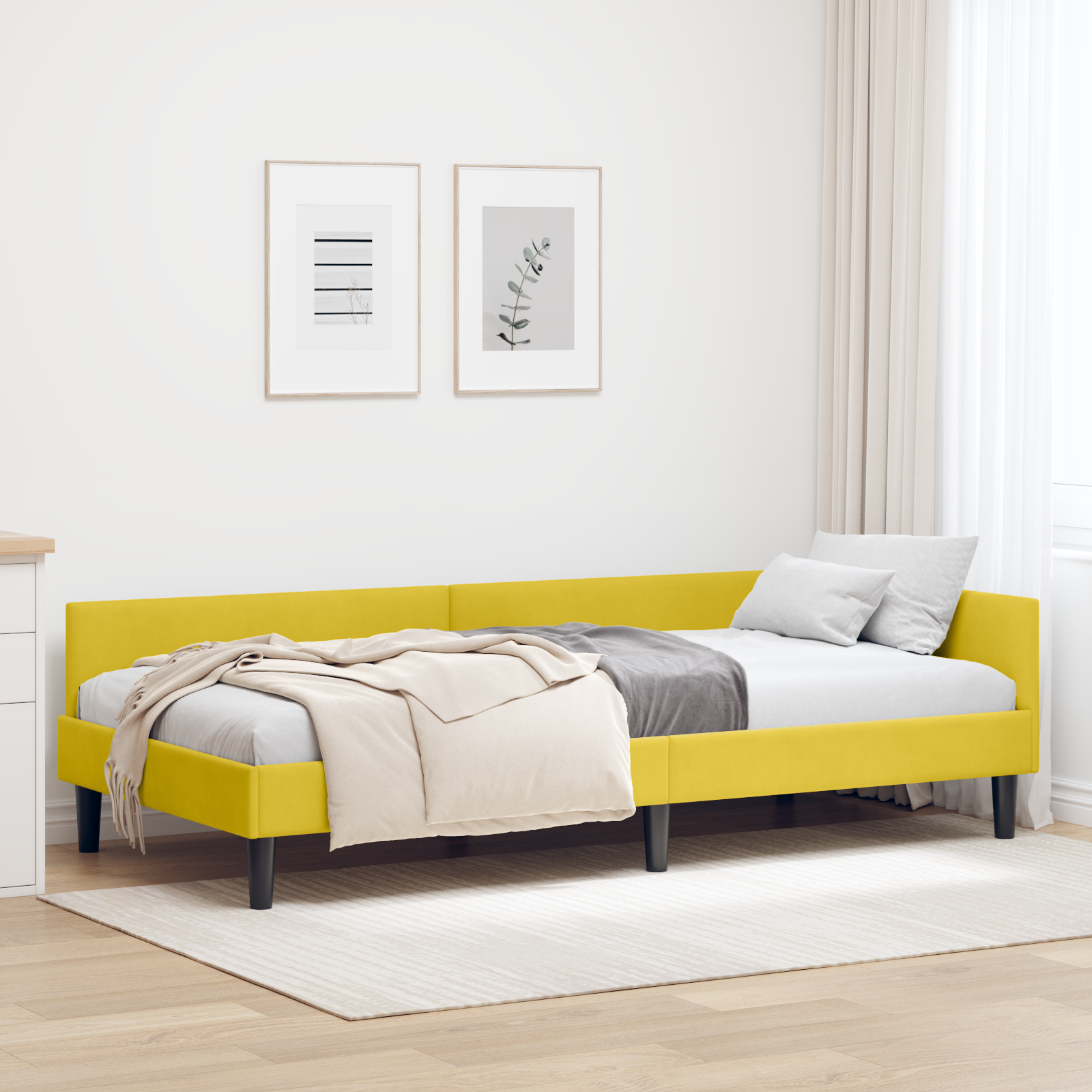 Hörn Sängram med huvudgavel Gul 90 cm x 200 cm Sammet