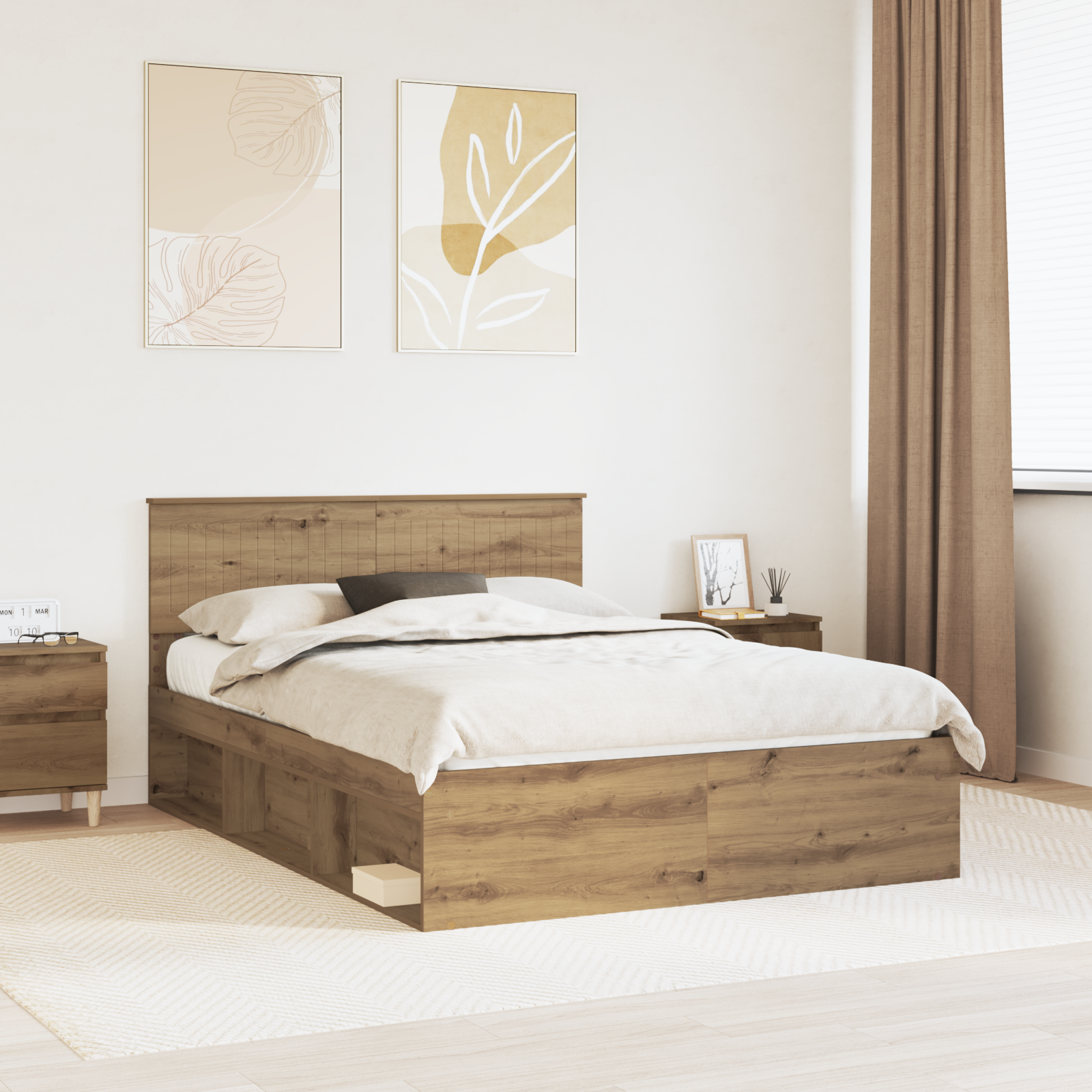 Sängram med huvudgavel Artisan Ek 140 x 200 cm Massiv furu
