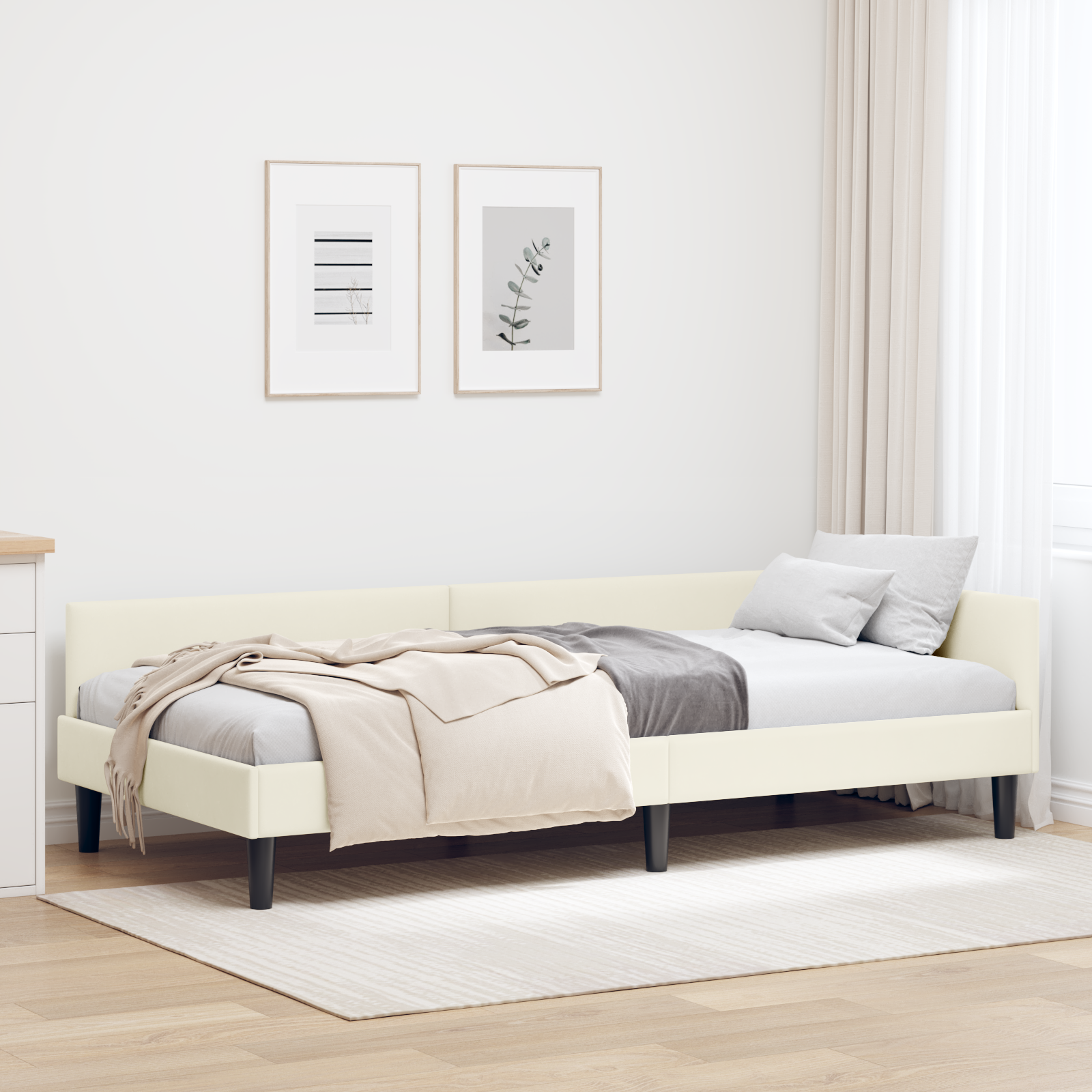 Hörn Sängram med huvudgavel Kräm 80 cm x 200 cm Sammet
