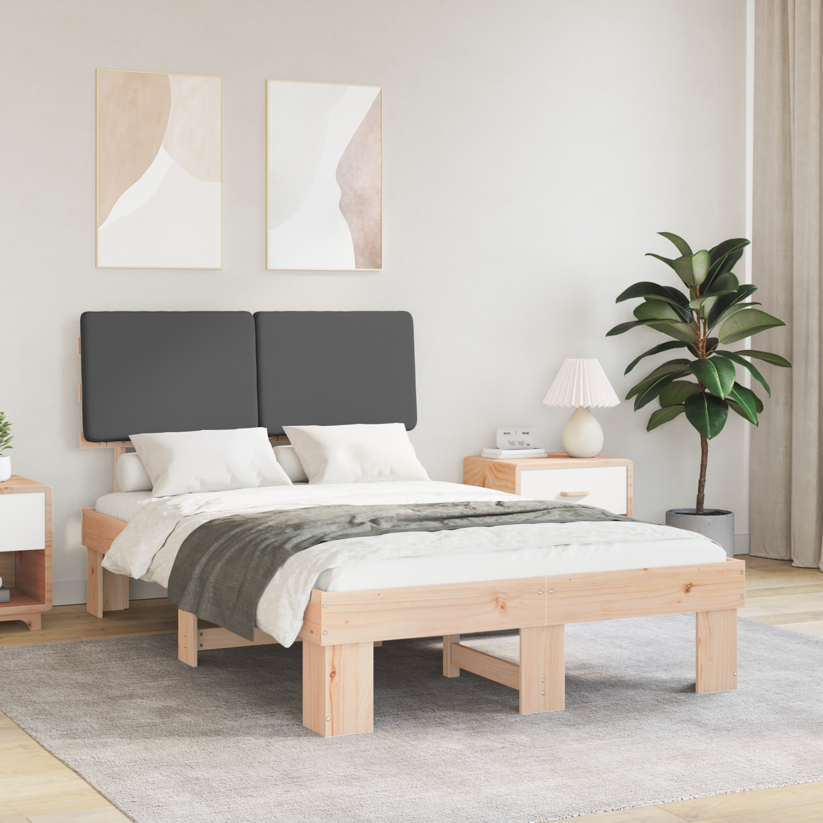 Sängram med Klädd Huvudgavel Mörkgrå 120 x 200 cm Massiv furu