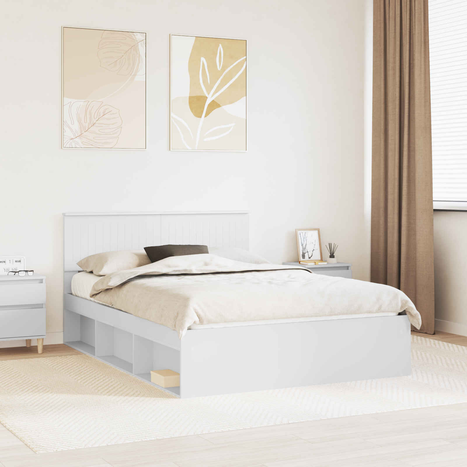 Sängram med huvudgavel Vit 140 x 190 cm Massiv furu