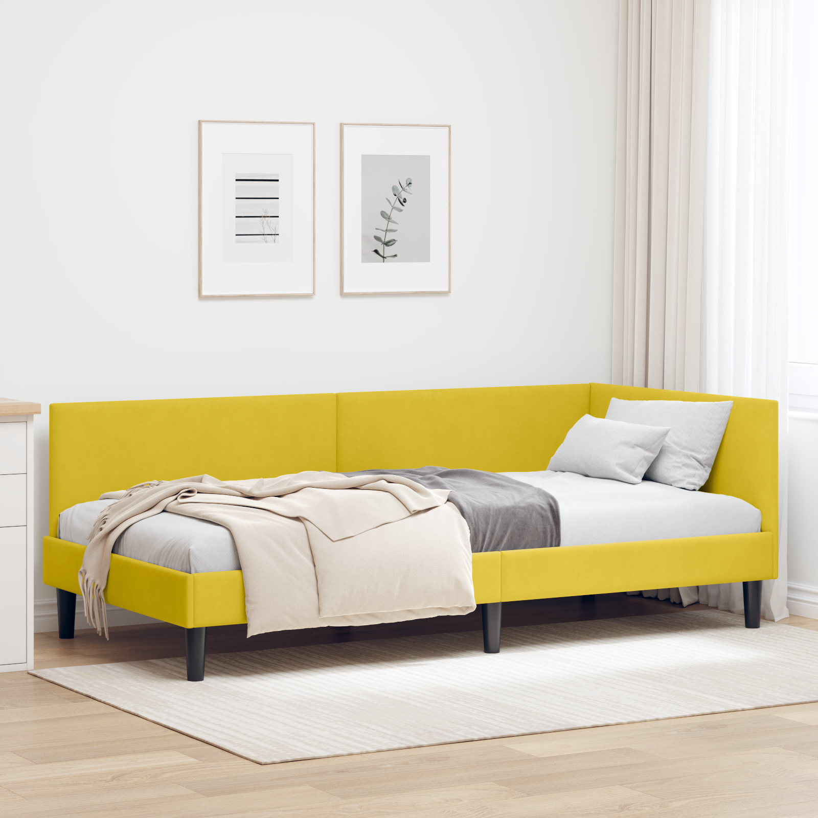Hörn Sängram med huvudgavel Gul 80 cm x 200 cm Sammet