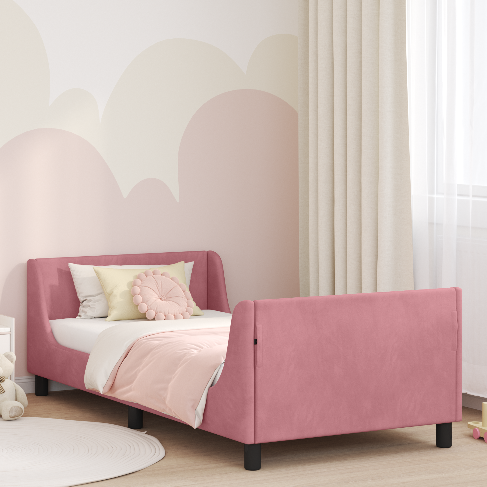 Barnsängram med sänggavel Rosa 90 x 190 cm Sammet
