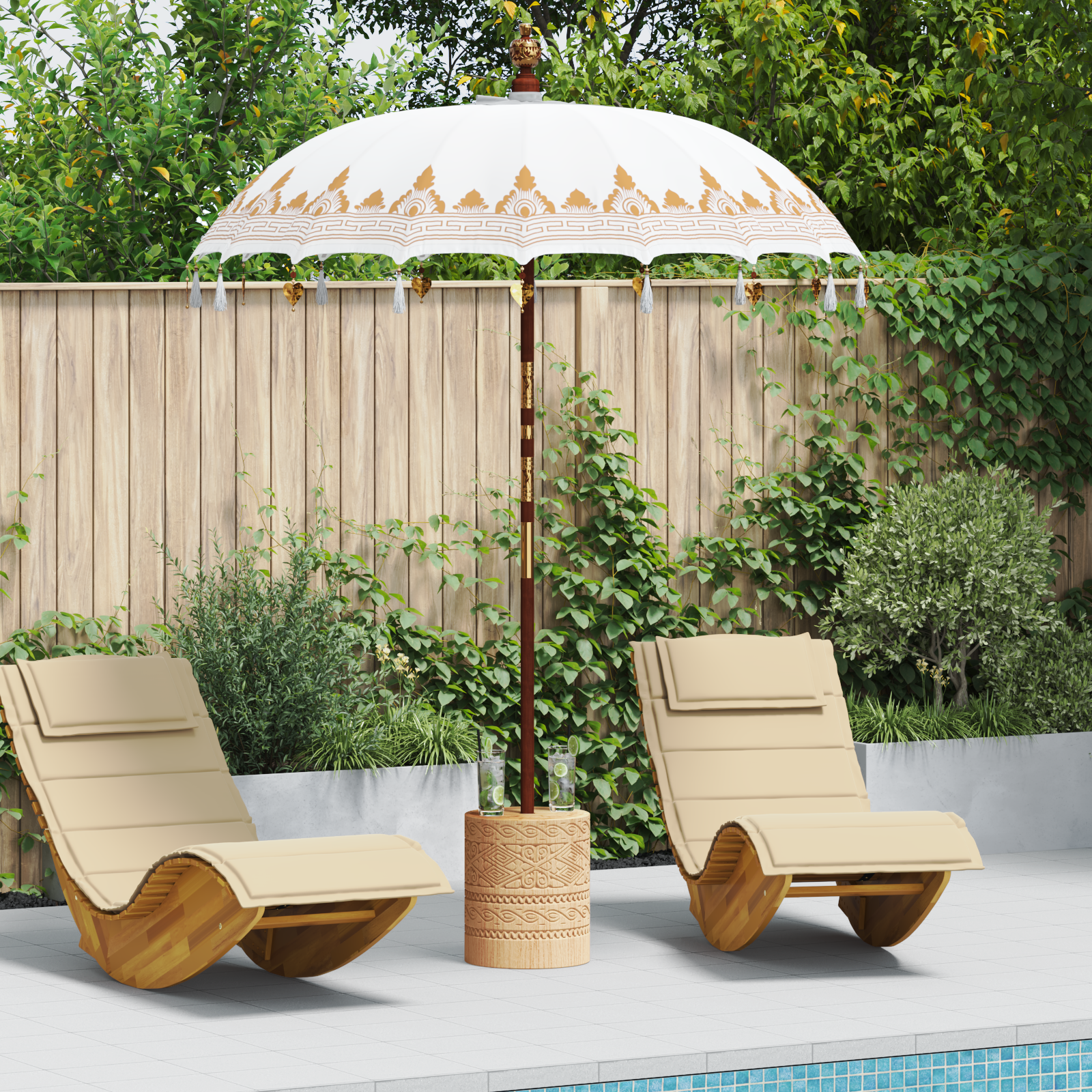 Balinesisk Parasol Kräm 185 x 185 x 260 cm Bomull