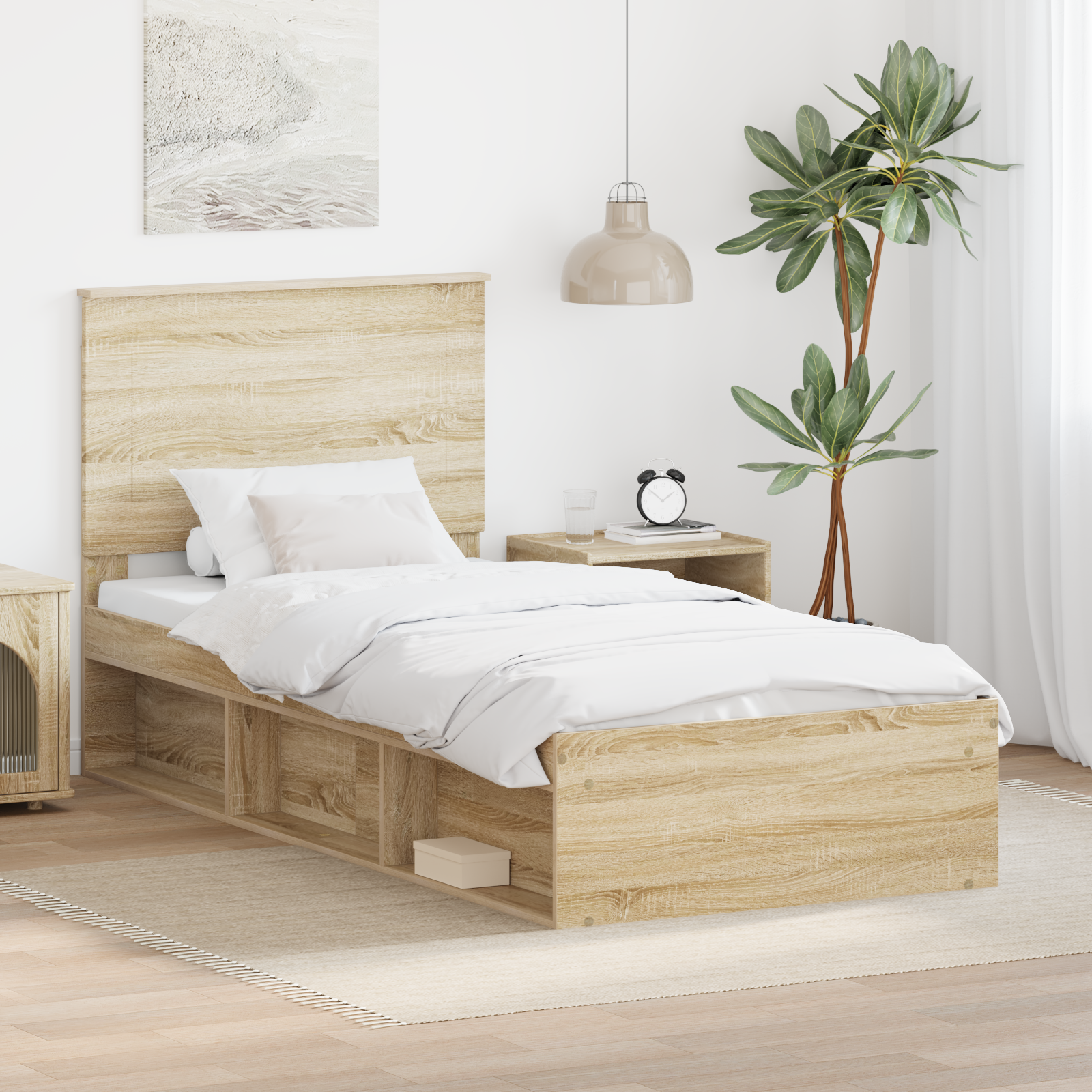 Sängram med huvudgavel Sonoma-ek 90 x 200 cm Massiv furu