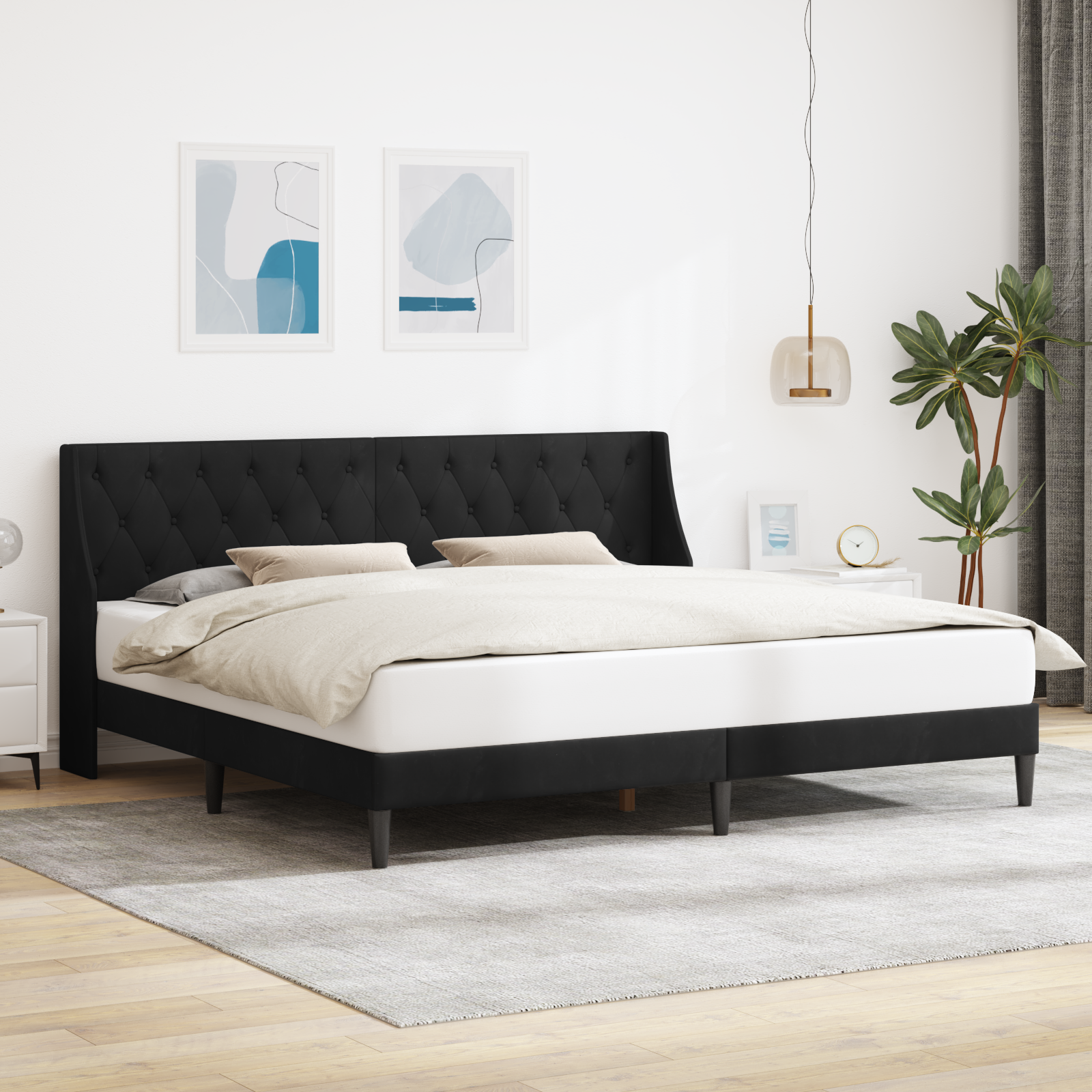 Sängram med huvudgavel Svart 180 x 200 cm Sammet