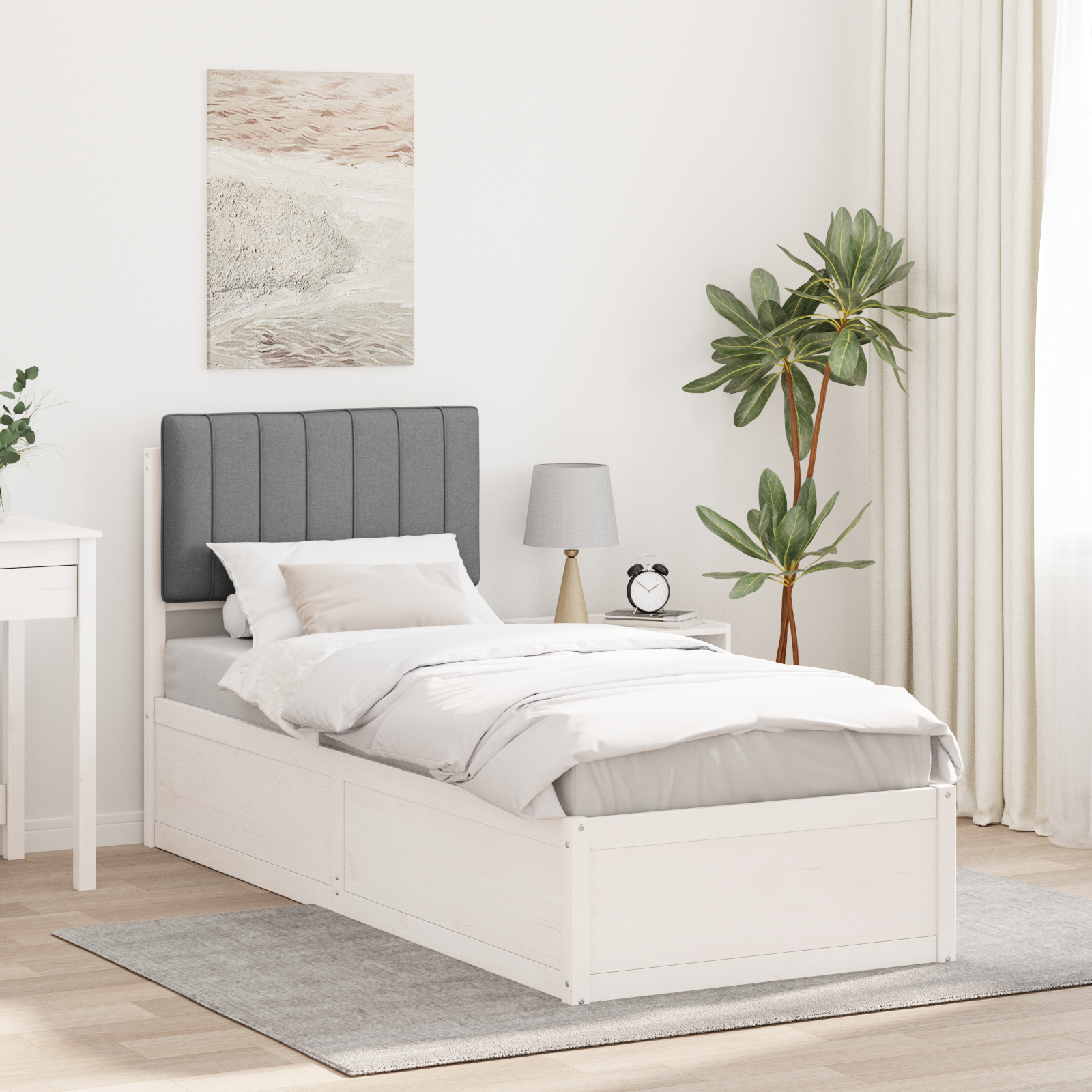 Sängram med Klädd Huvudgavel Ljusgrå 80 x 200 cm Massiv furu