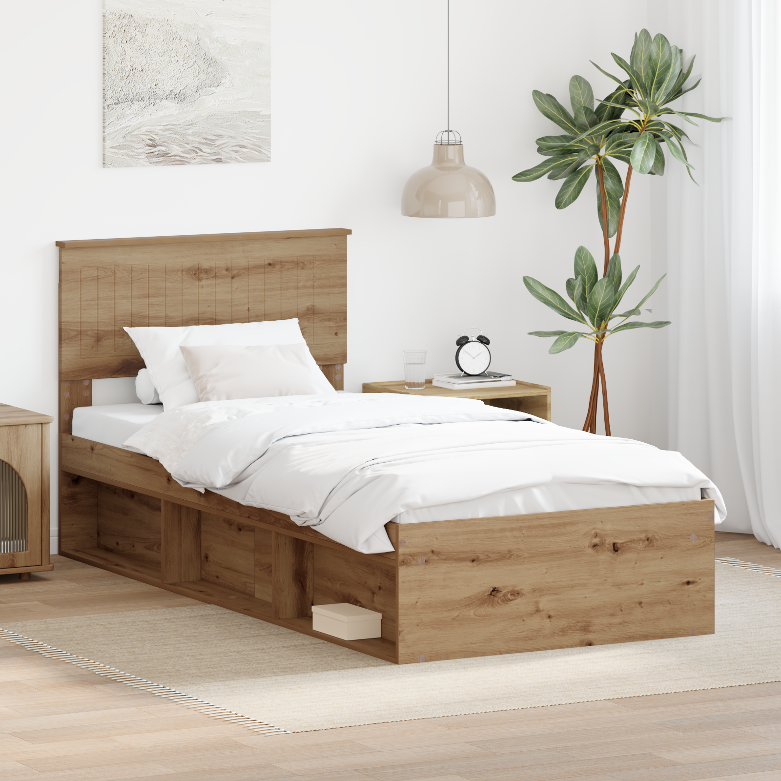 Sängram med huvudgavel Artisan Ek 90 x 200 cm Massiv furu