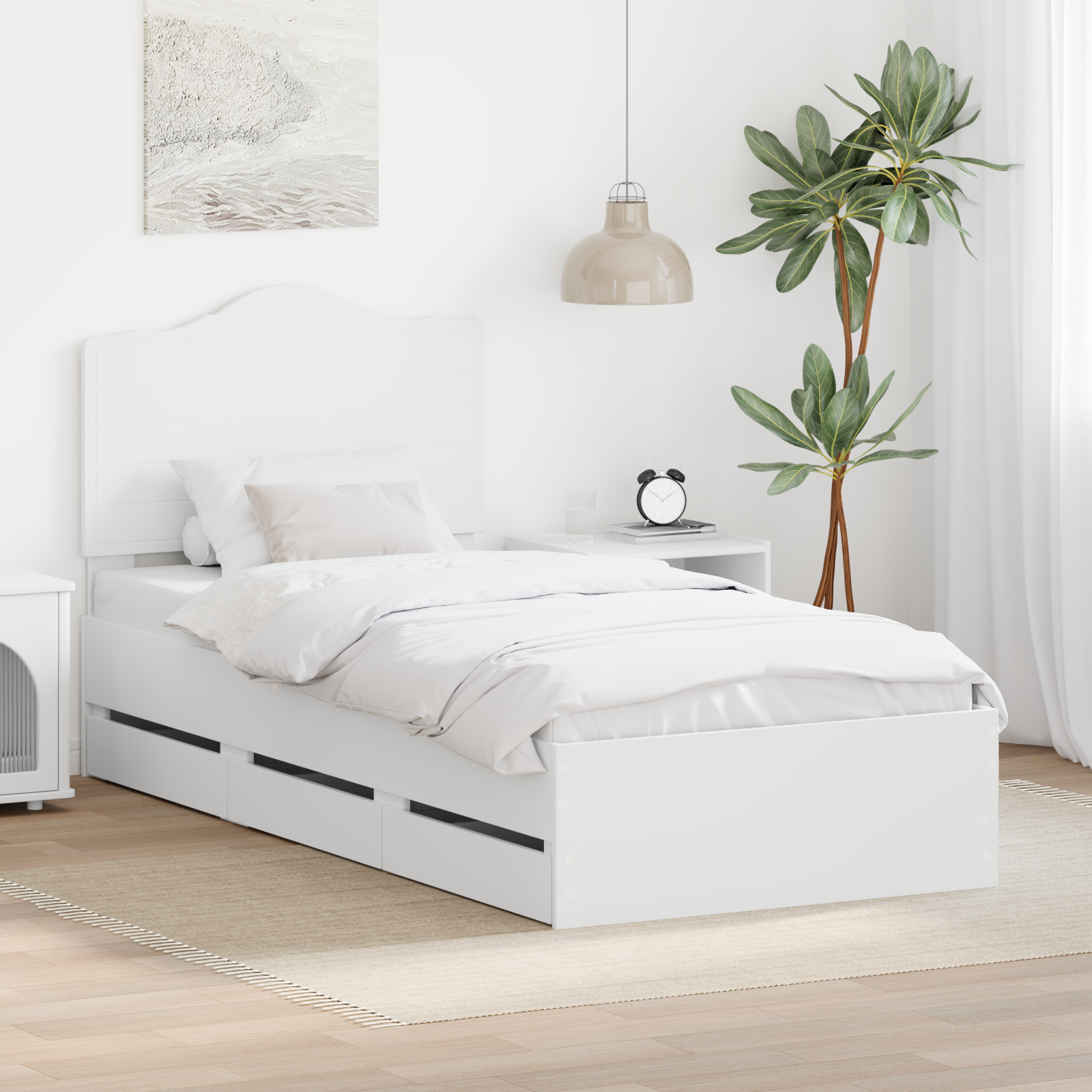 Sängram med låda med huvudgavel Vit 75 x 190 cm Ingenjörsträ