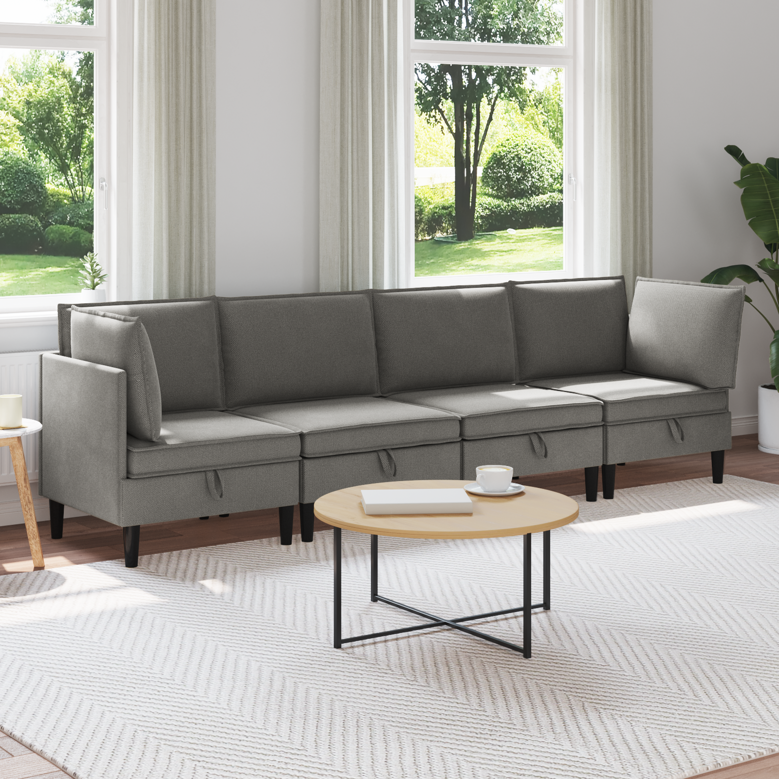 Möbelset för vardagsrummet 4 pcs Mörkgrå Tyg