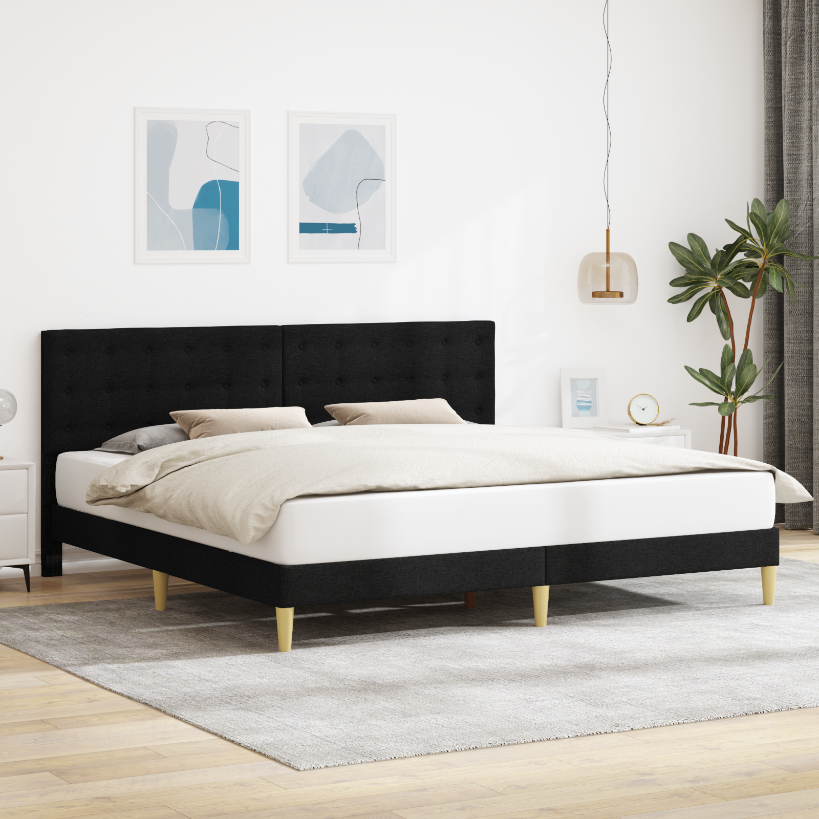 Sängram med huvudgavel Svart 180 x 200 cm Tyg