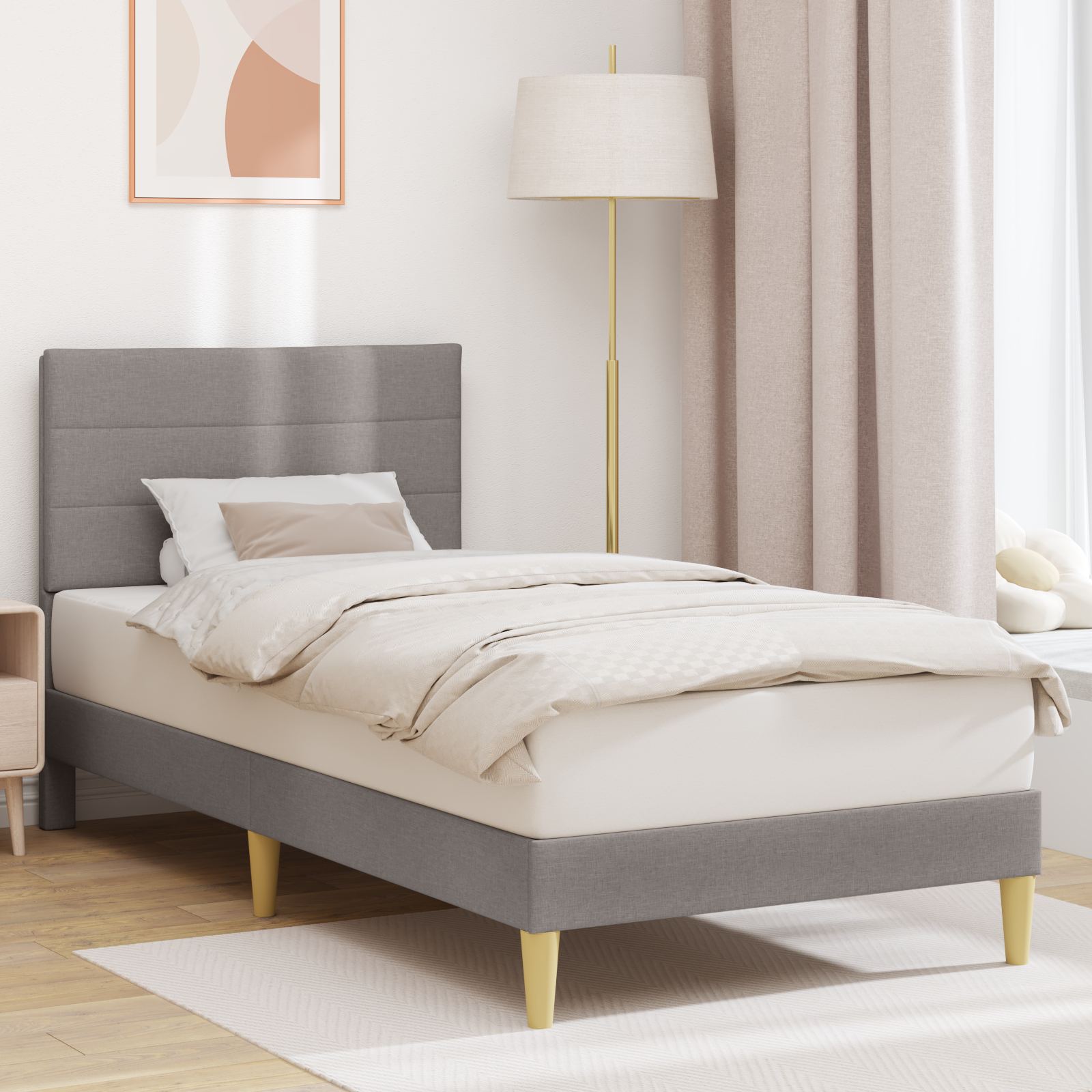 Sängram med huvudgavel Taupe 90 x 200 cm Tyg