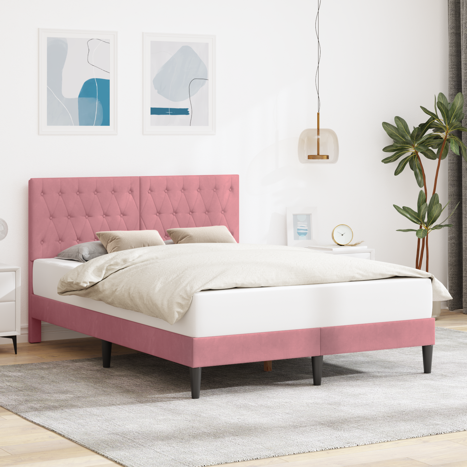 Sängram med huvudgavel Rosa 140 x 200 cm Sammet