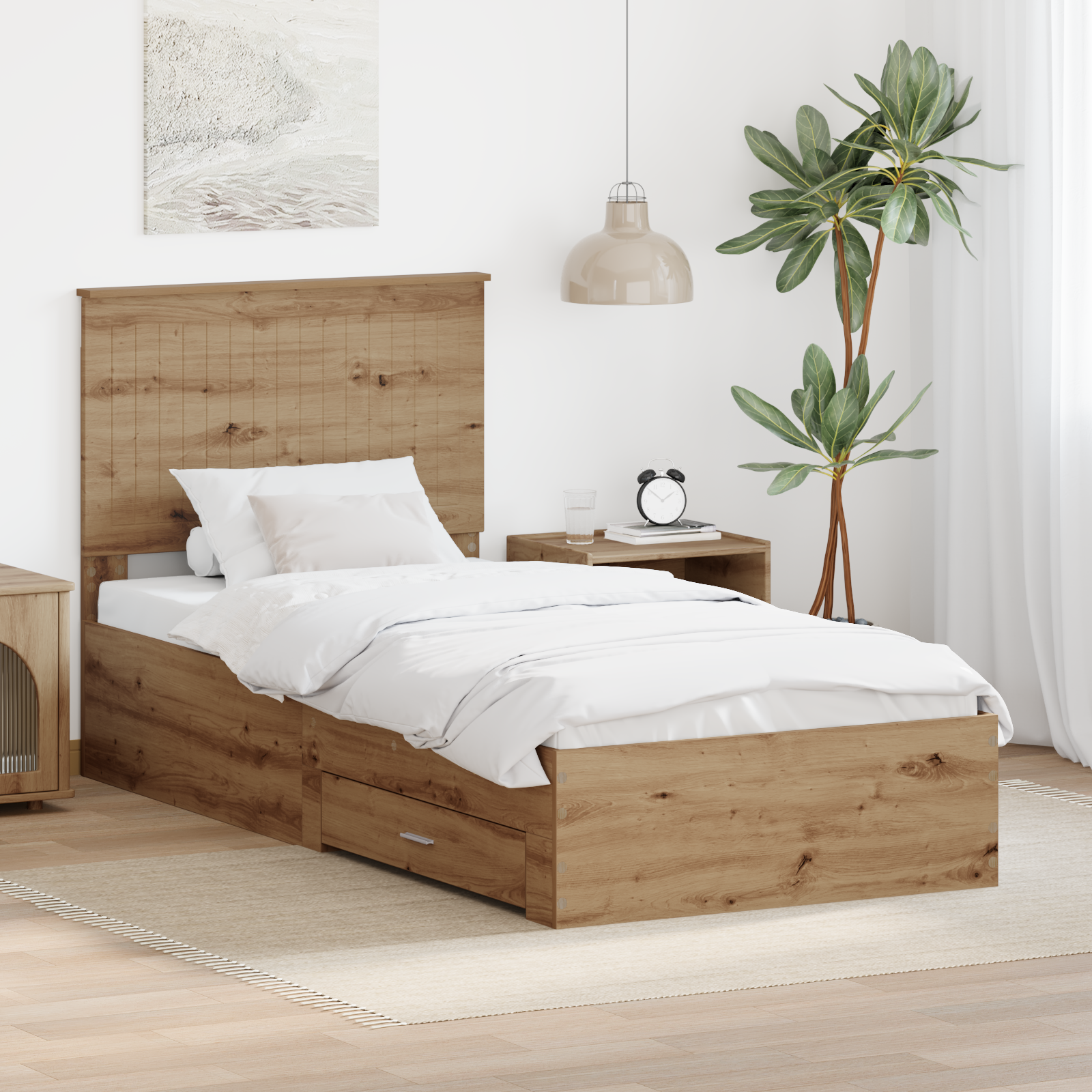 Sängram med låda Artisan Ek 90 x 190 cm Konstruerat trä