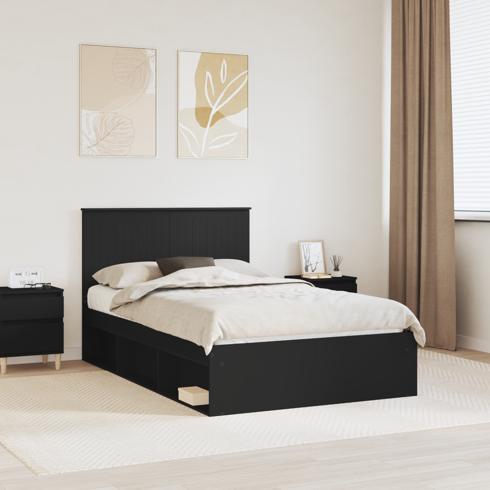 Sängram med huvudgavel Svart 120 x 190 cm Massiv furu