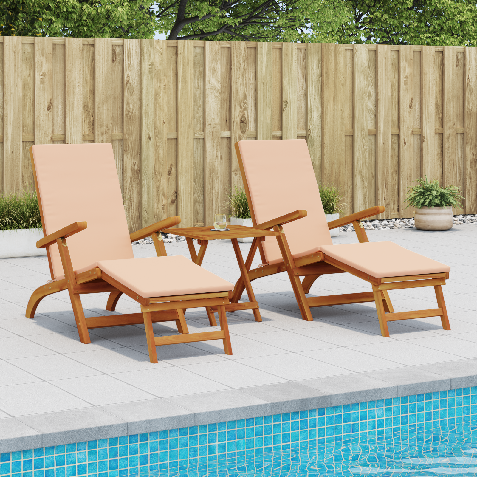 Reclining och Fällbar Solstol 3 pcs Beige Massivt Akaciaträ