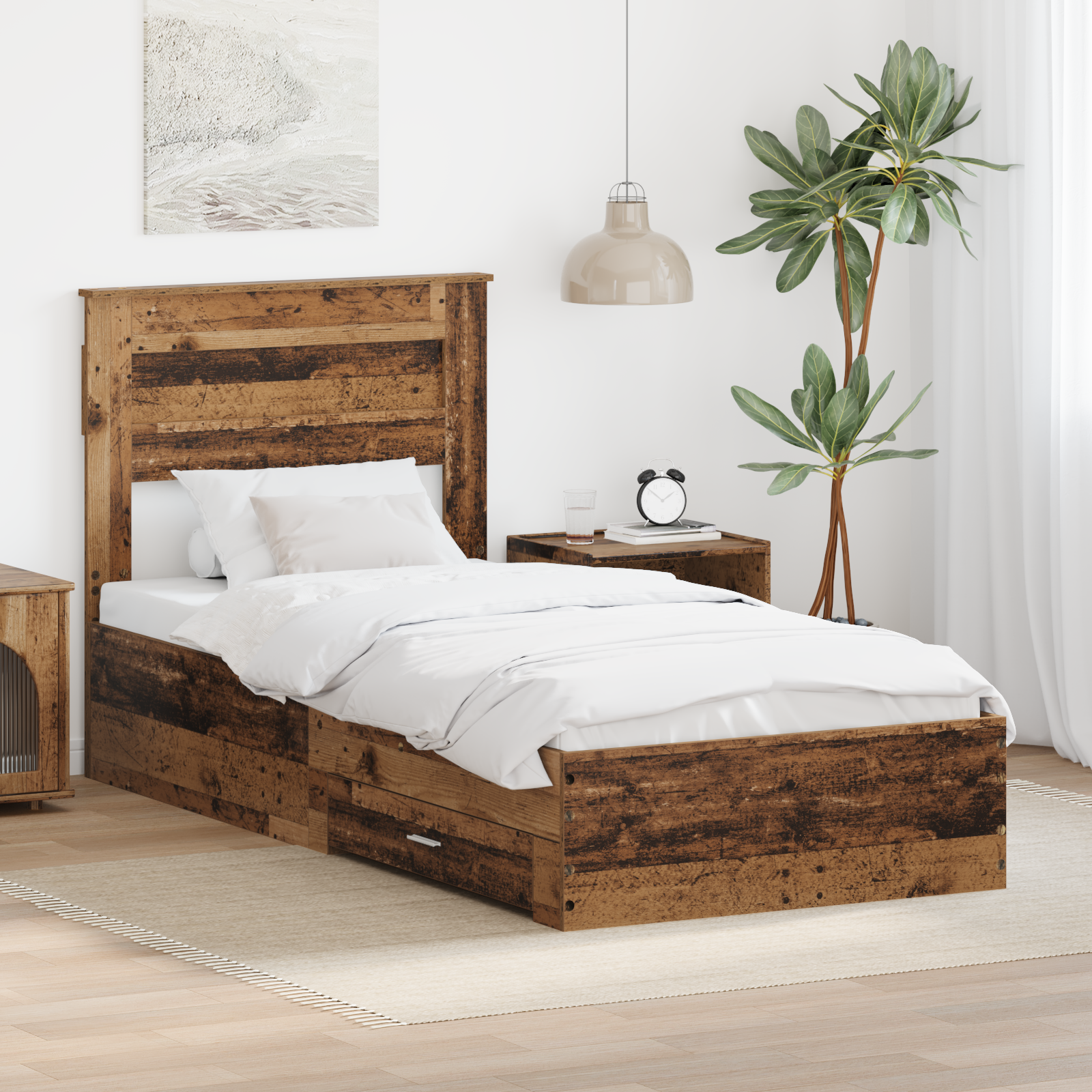 Sängram med huvudgavel Gammalt trä 90 x 190 cm Konstruerat trä