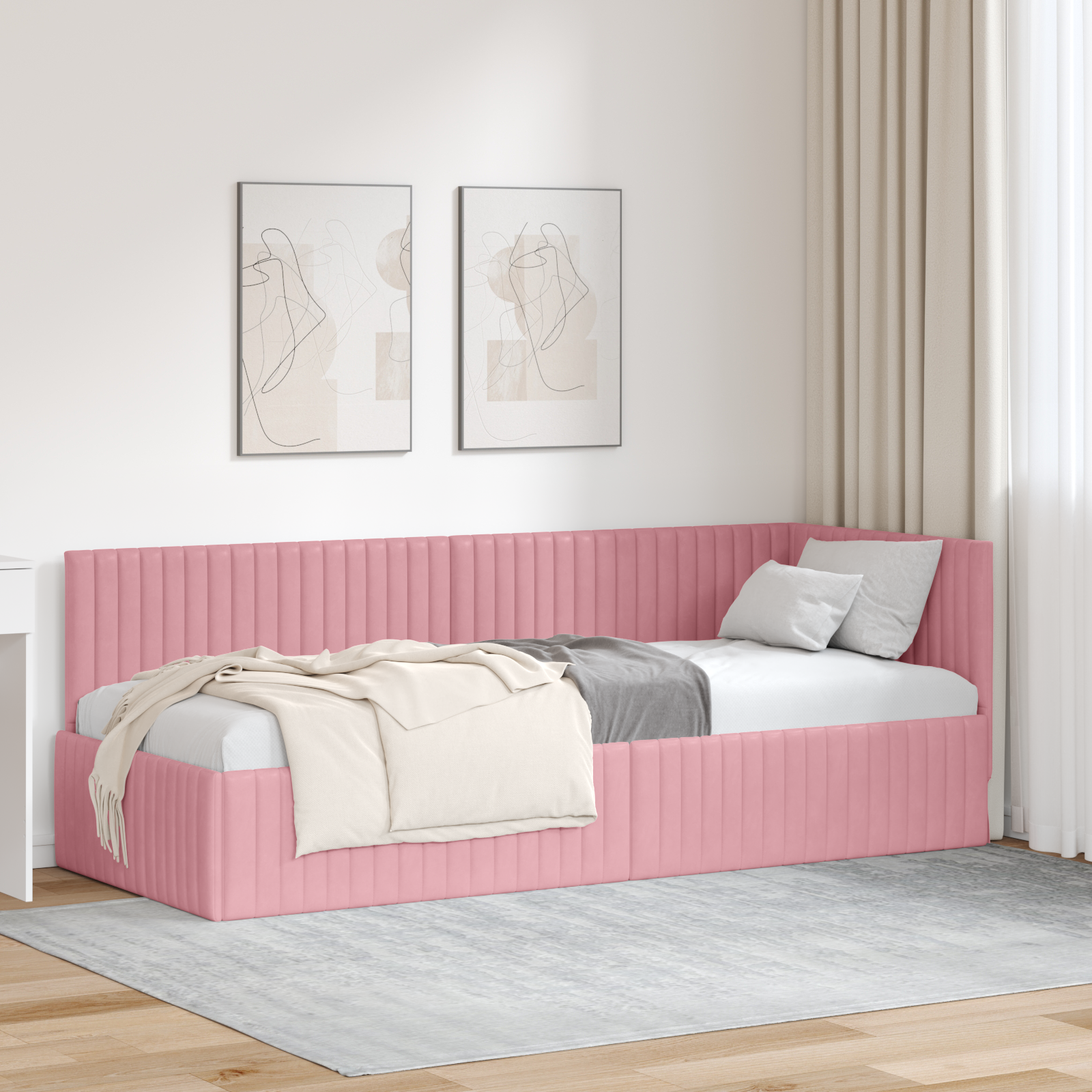 Hörn Sängram med huvudgavel Rosa 80 cm x 200 cm Sammet