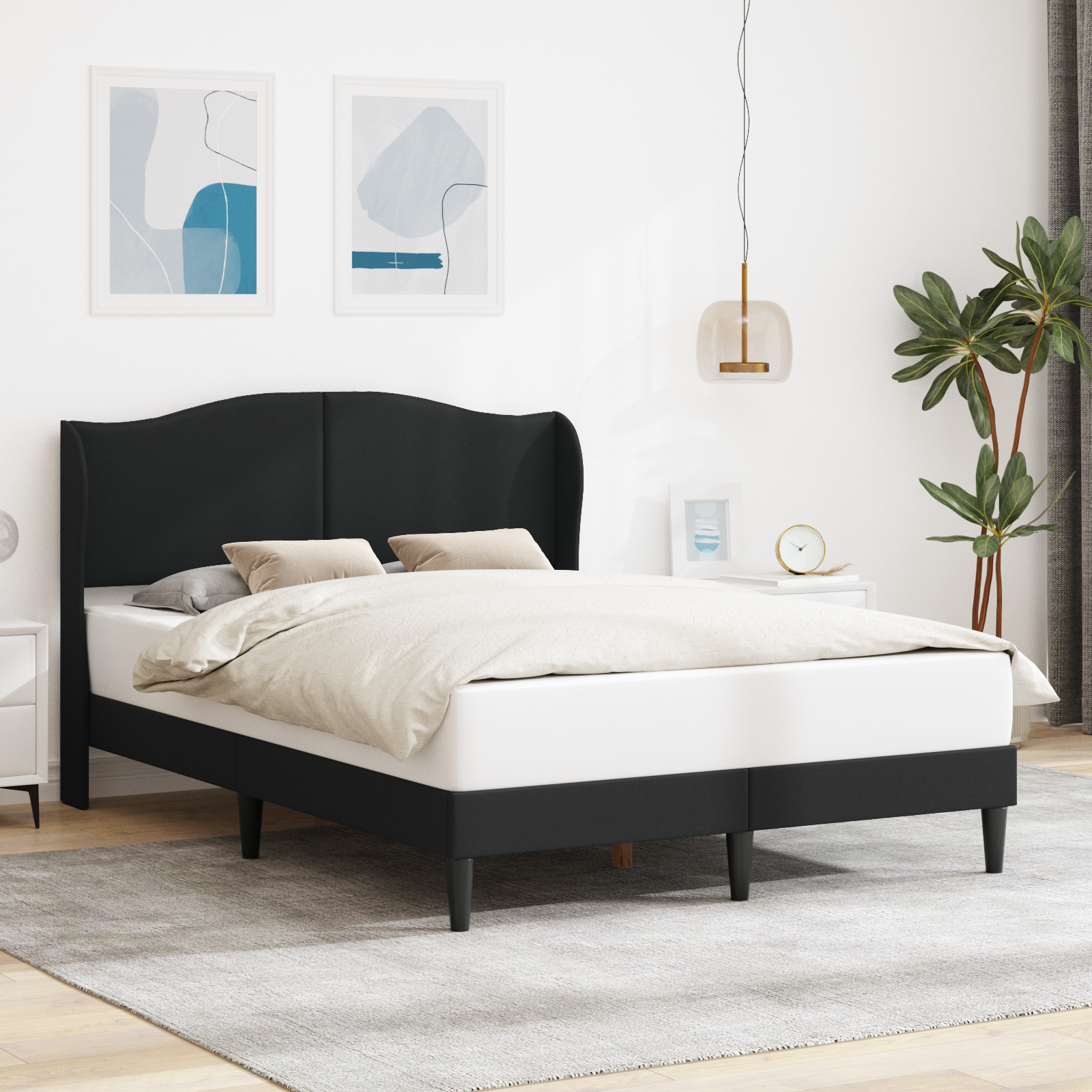 Sängram med huvudgavel Svart 160 x 200 cm Konstläder