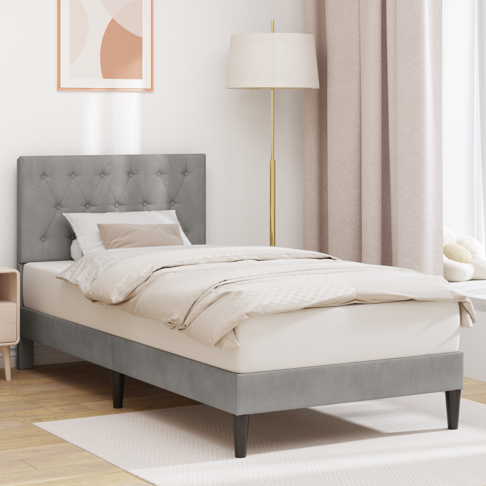 Sängram med huvudgavel Ljusgrå 80 x 200 cm Sammet