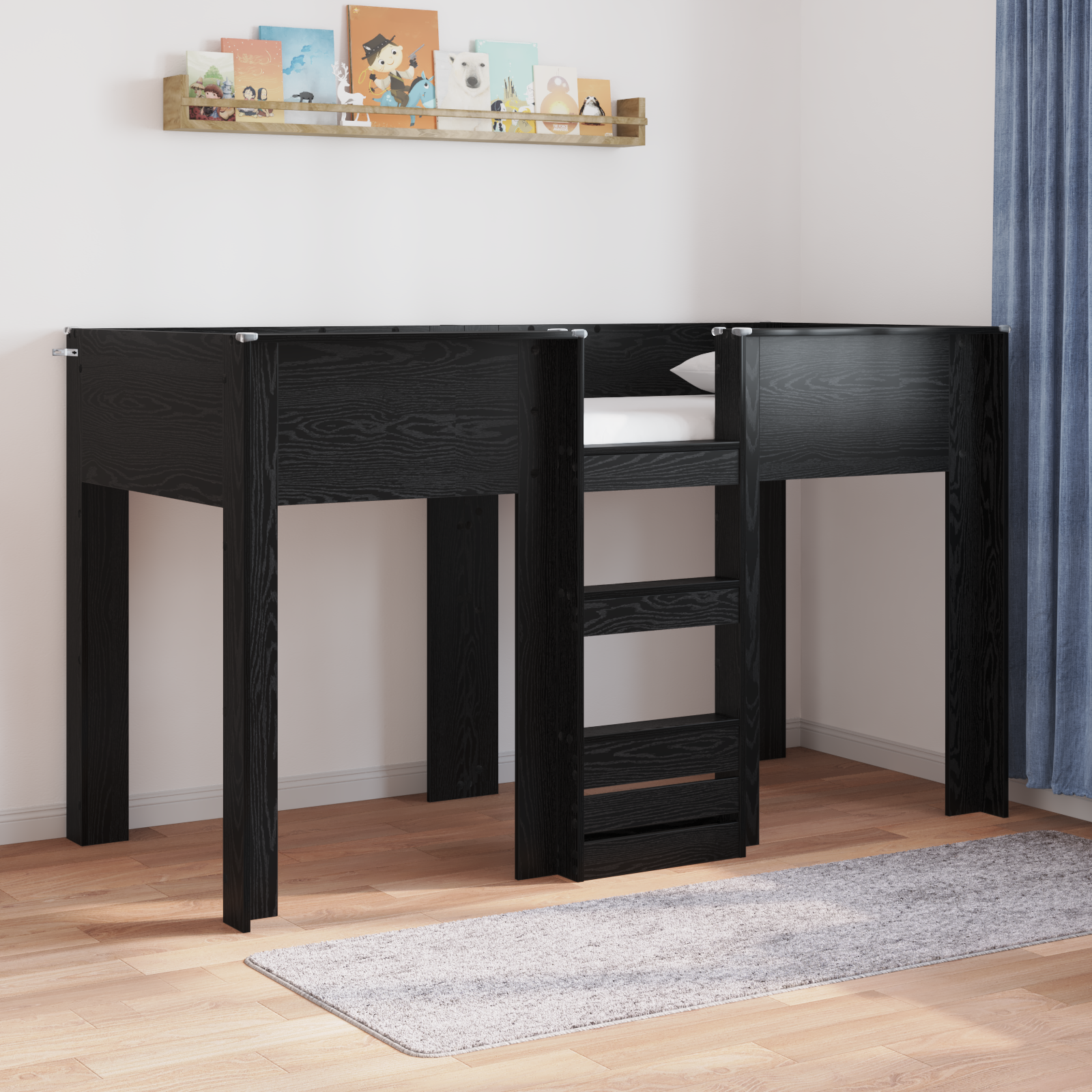 Köksbädd för barn Svart Ek 75 x 190 cm Konstruerat trä