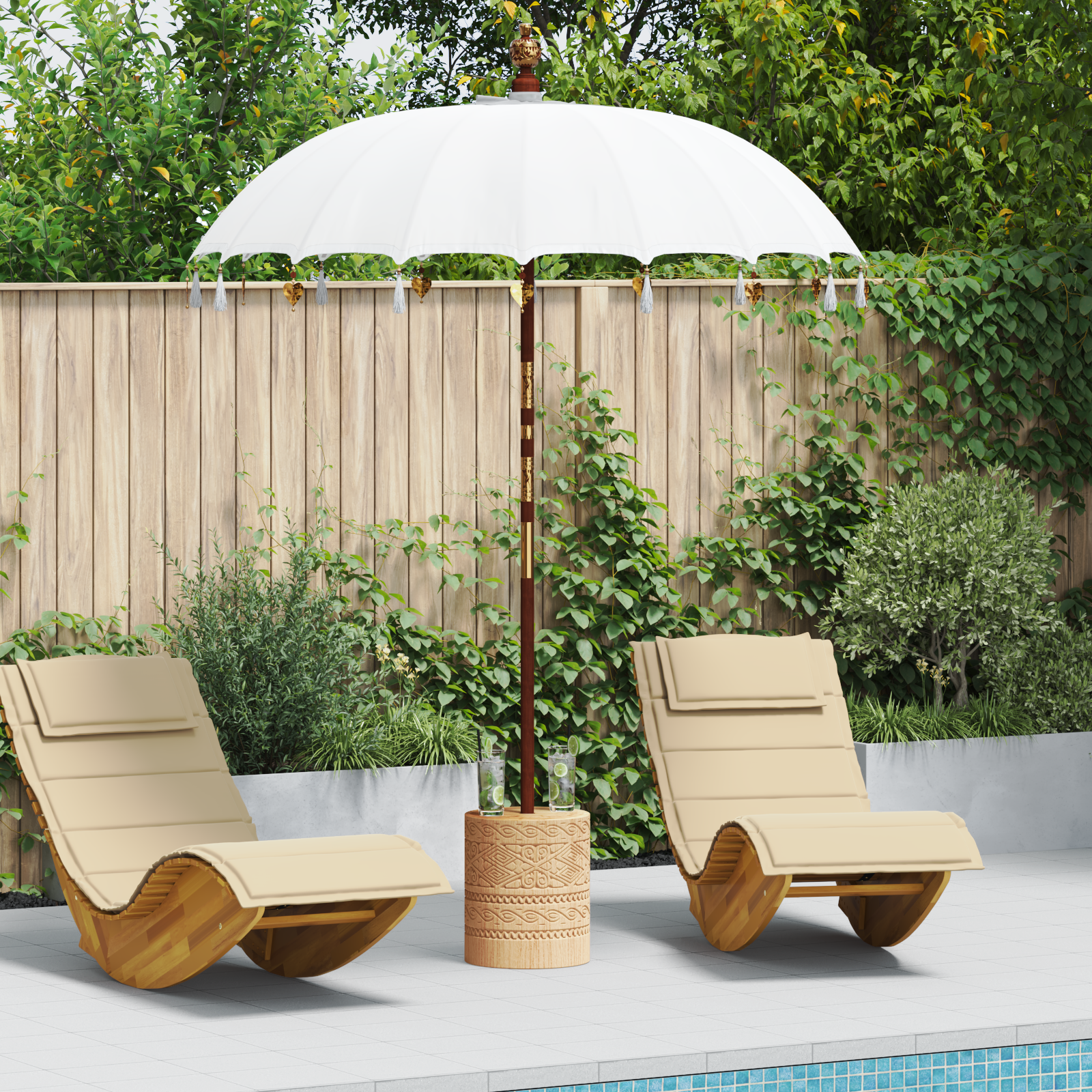Balinesisk Parasol Kräm 190 x 190 x 260 cm Bomull