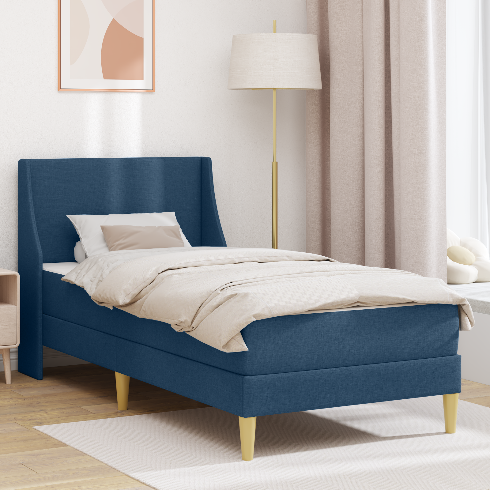 Sängram med madrass med huvudgavel Blå 80x 200 cm Polyester