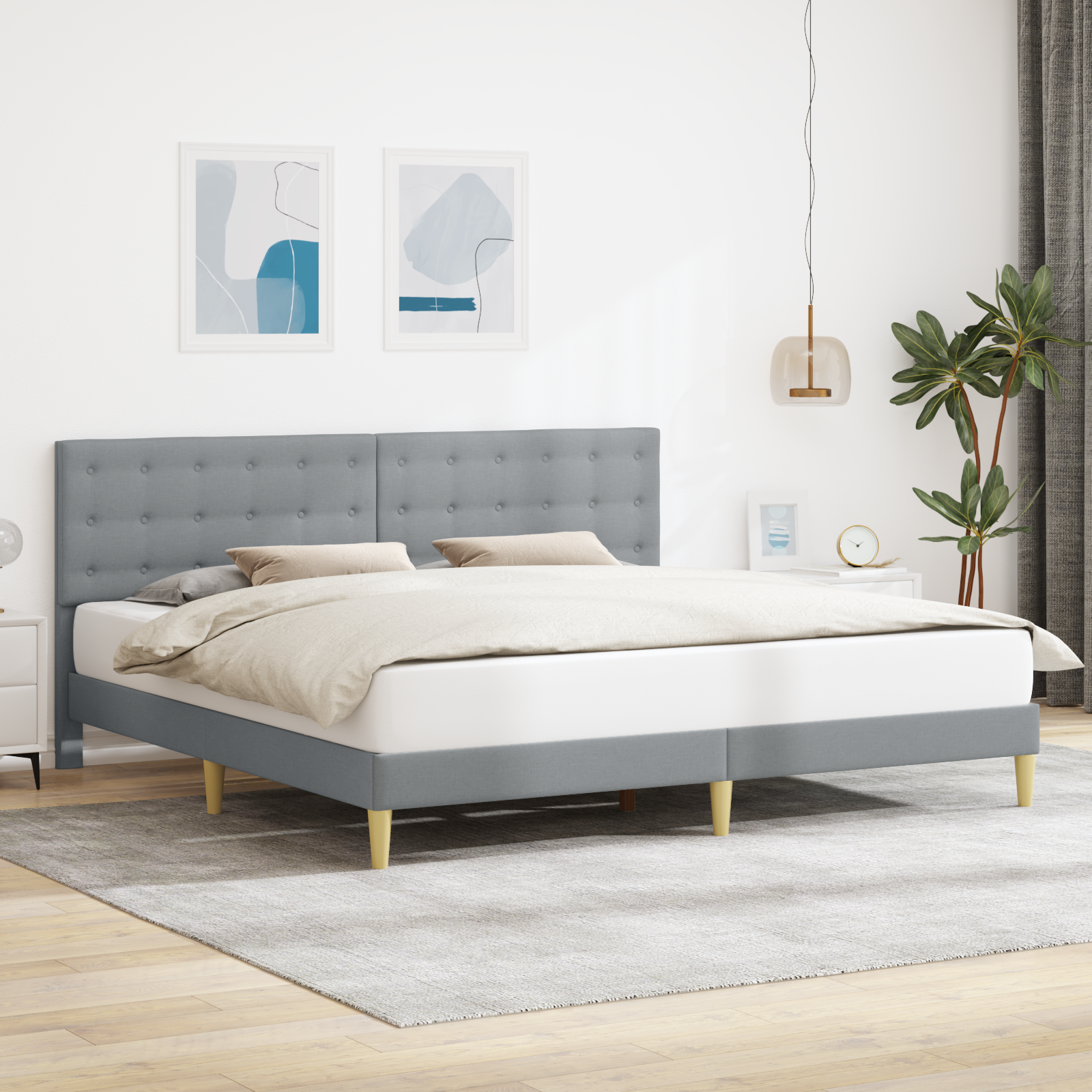 Sängram med huvudgavel Ljusgrå 180 x 200 cm Tyg