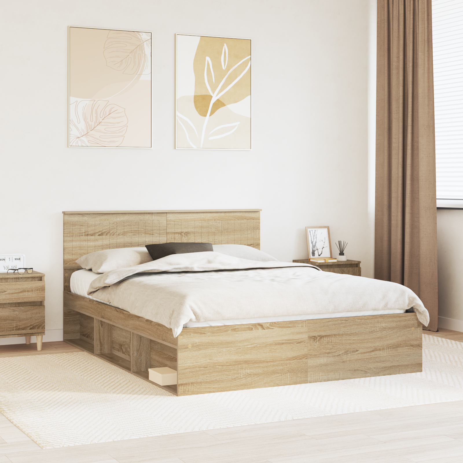 Sängram med huvudgavel Sonoma-ek 150 x 200 cm Massiv furu