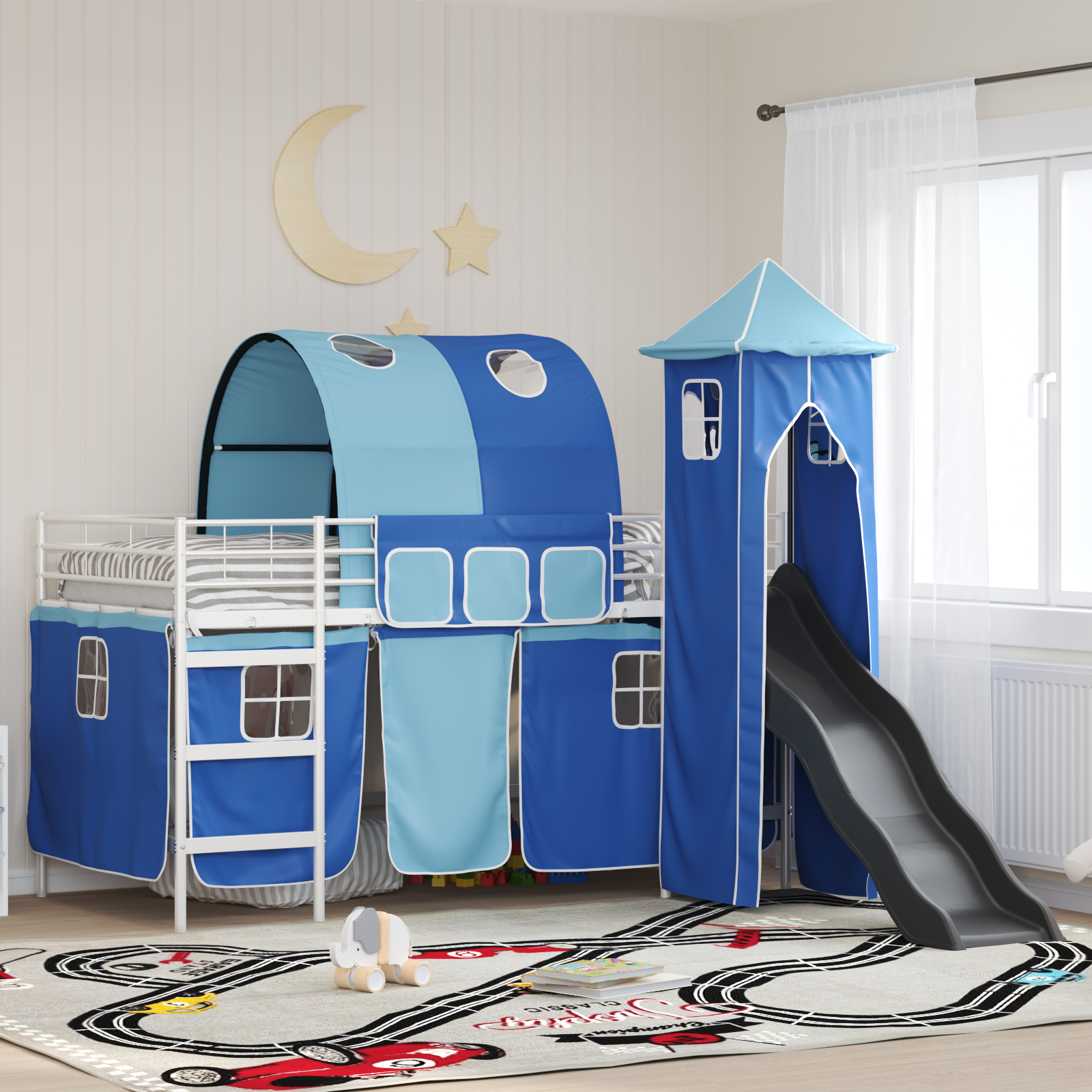 Barns loft sängram Enfärgad Vit och blå 100 x 200 cm Metall