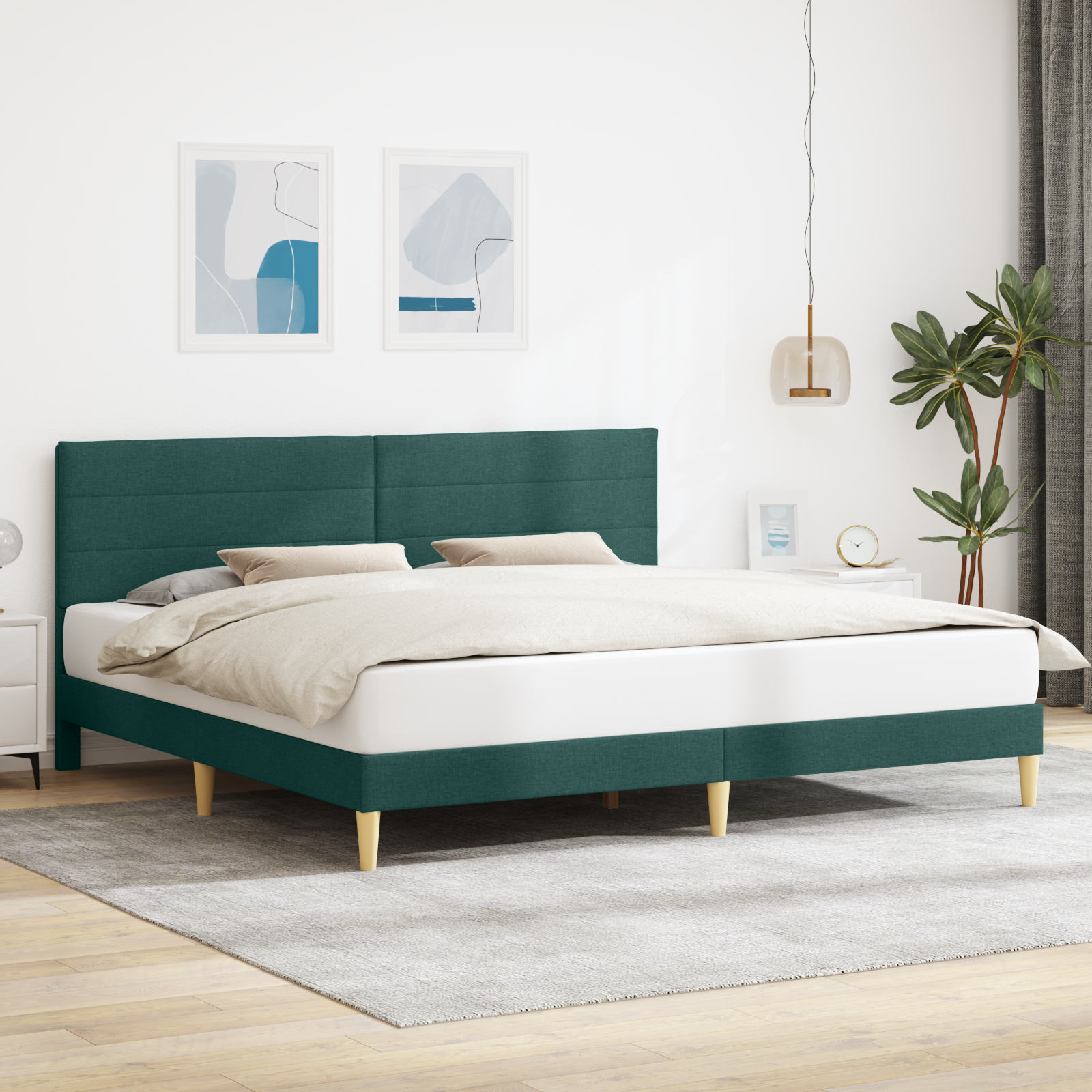 Sängram med huvudgavel Mörkgrön 200 x 200 cm Tyg