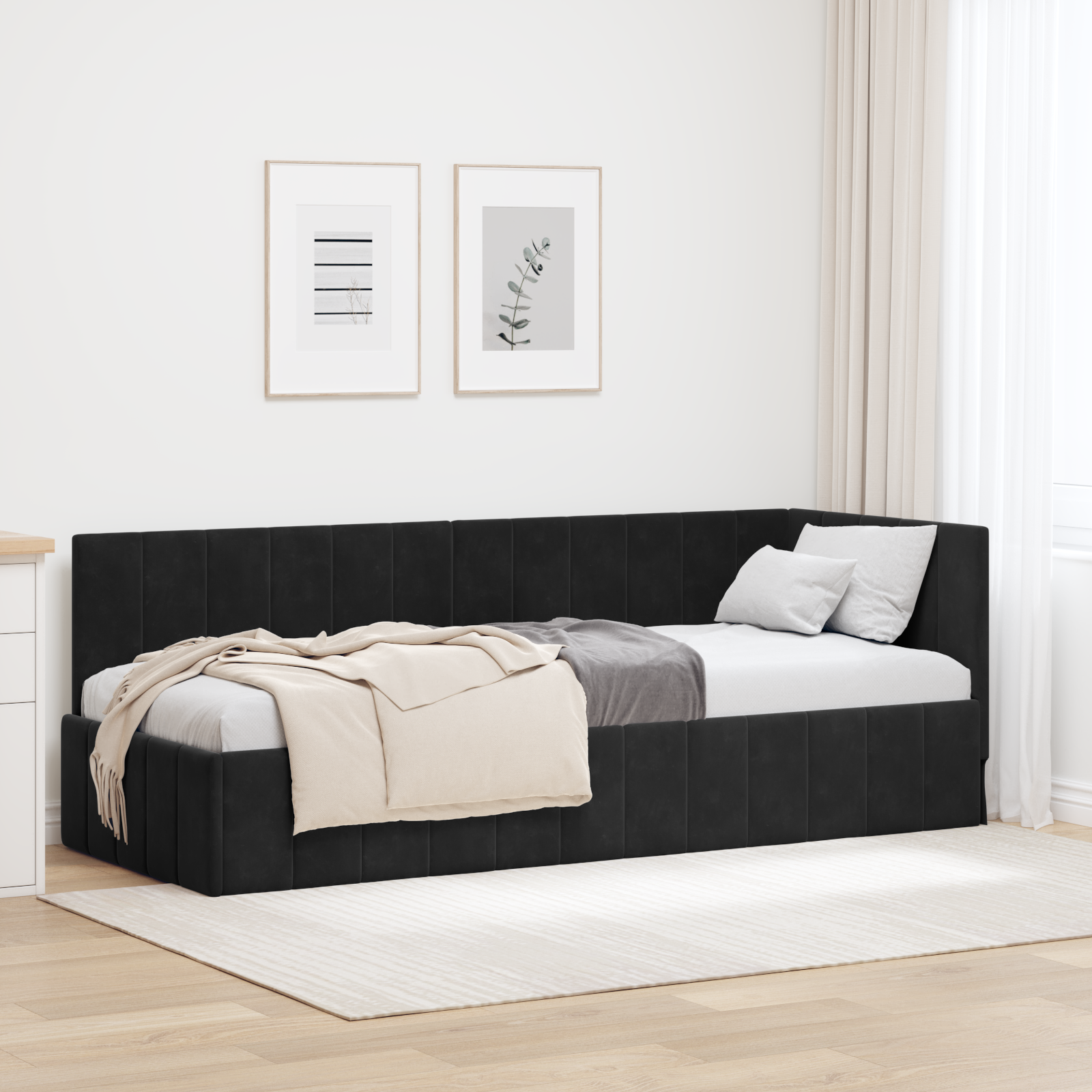 Hörn Sängram med huvudgavel Svart 80 cm x 200 cm Sammet
