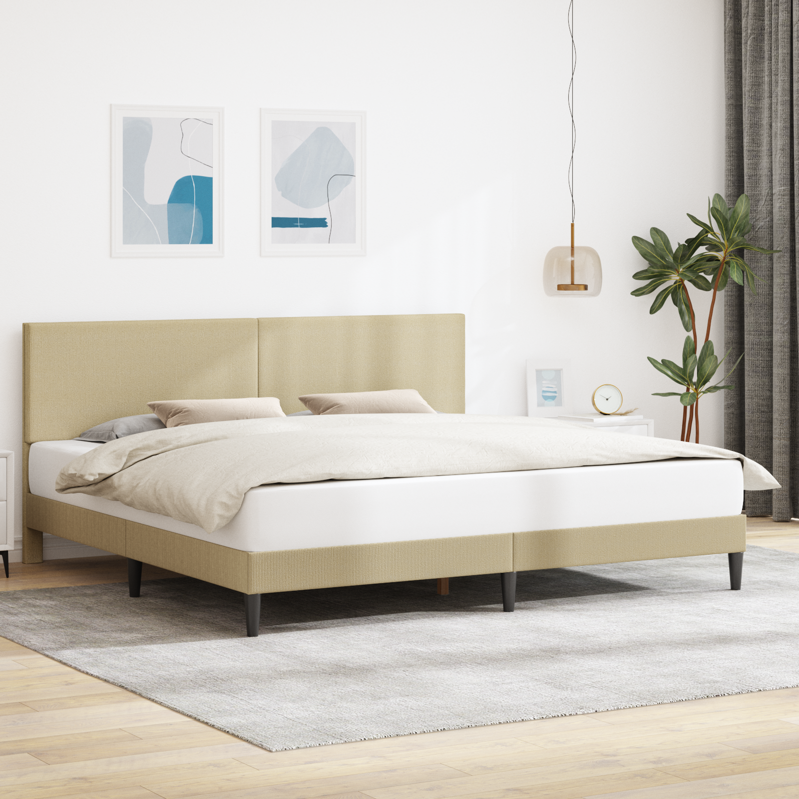 Sängram med huvudgavel Ljust gröngrå 180 x 200 cm Kordread tyg