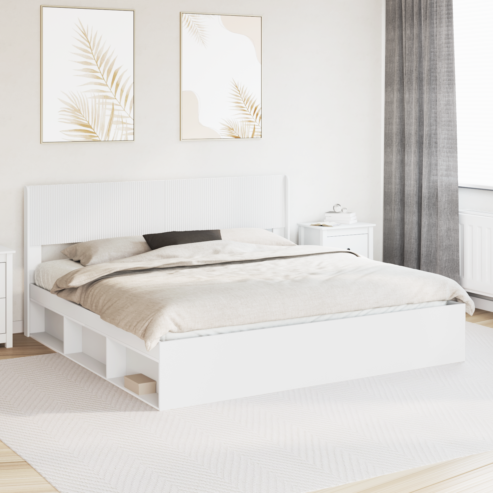 Sängram med förvaring och huvudgavel Vit 200 x 200 cm