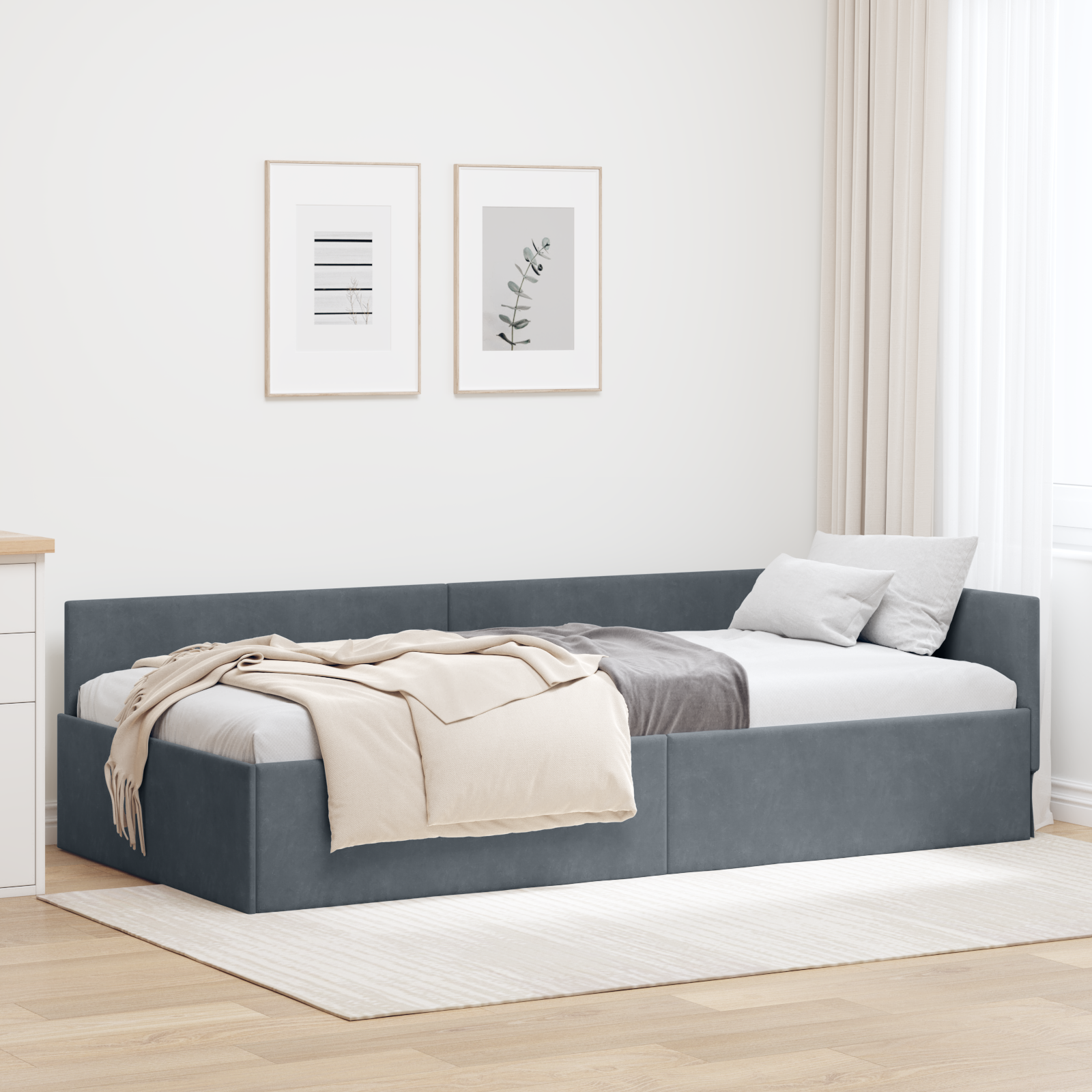 Hörn Sängram med huvudgavel Mörkgrå 90 cm x 200 cm Sammet