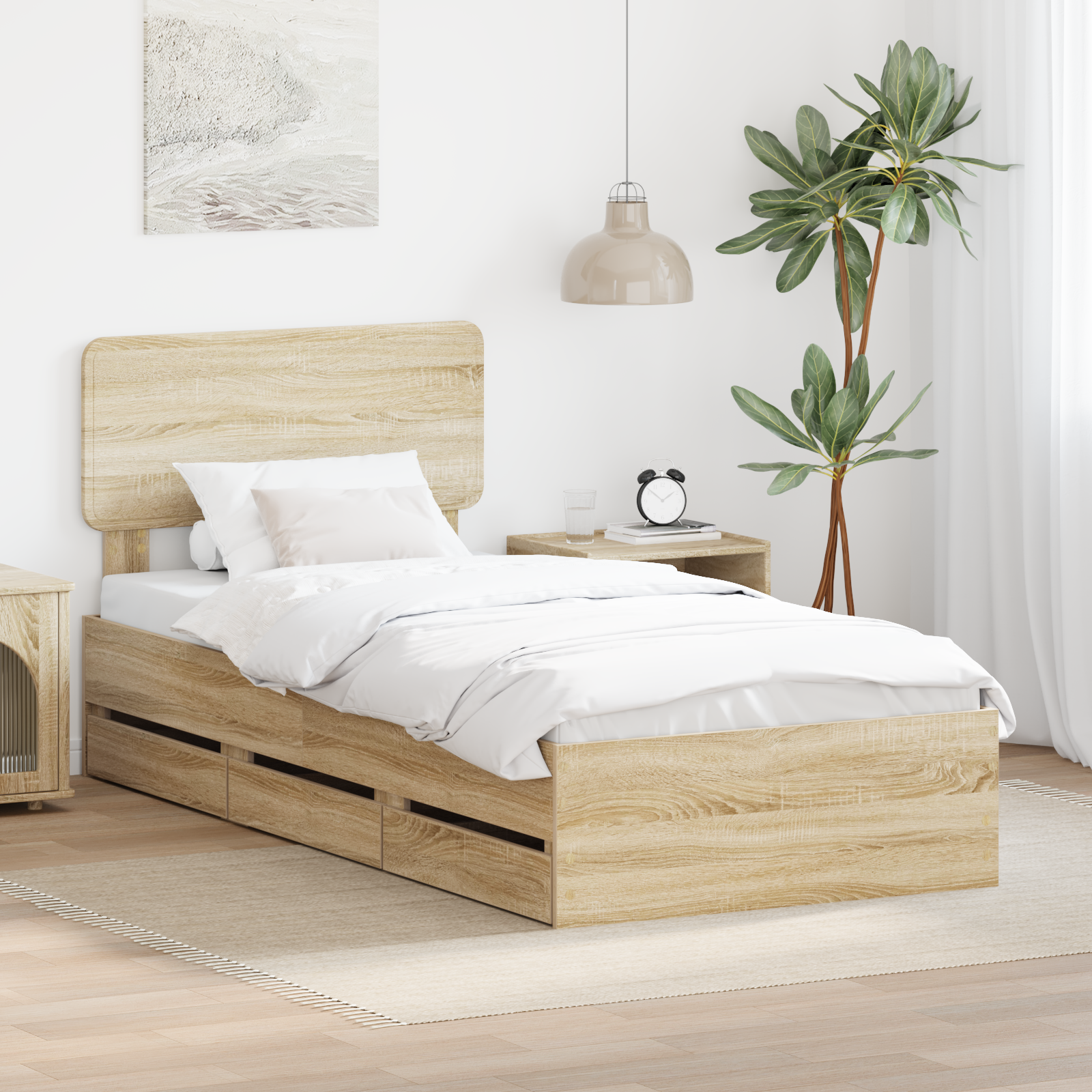 Sängram med låda Sonoma-ek 90 x 200 cm Konstruerat trä