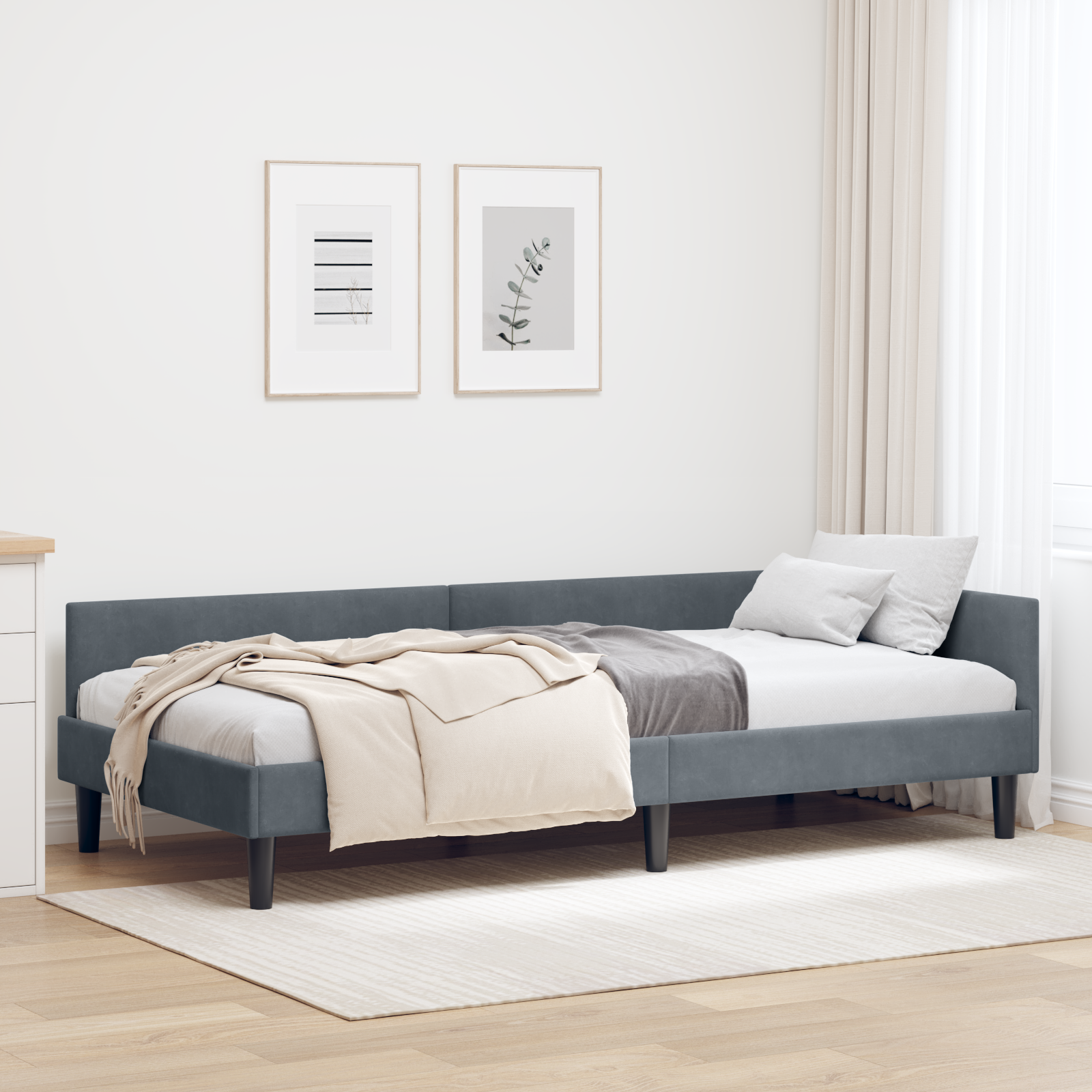 Hörn Sängram med huvudgavel Mörkgrå 90 cm x 190 cm Sammet