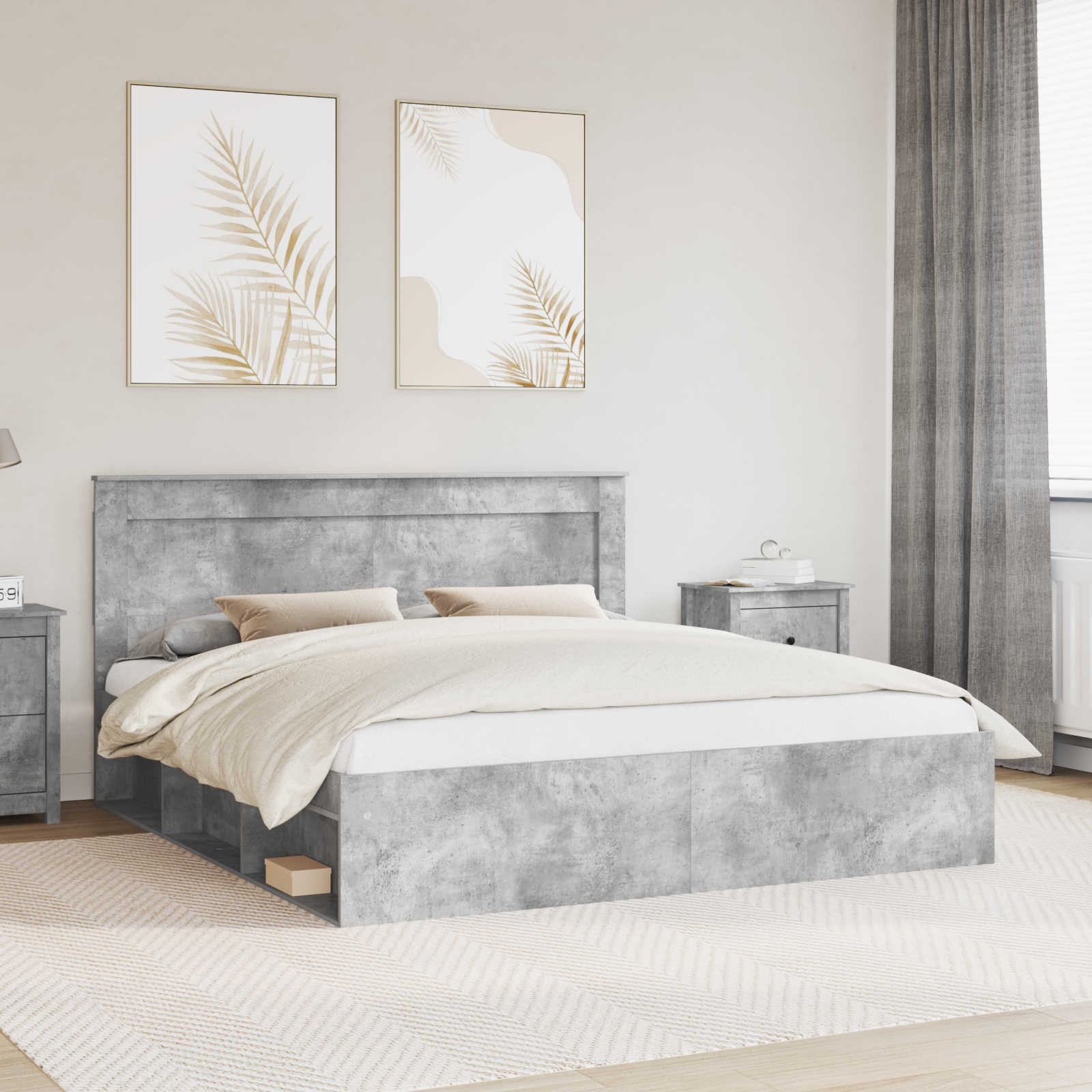 Sängram med huvudgavel Betong 180 x 200 cm Massiv furu