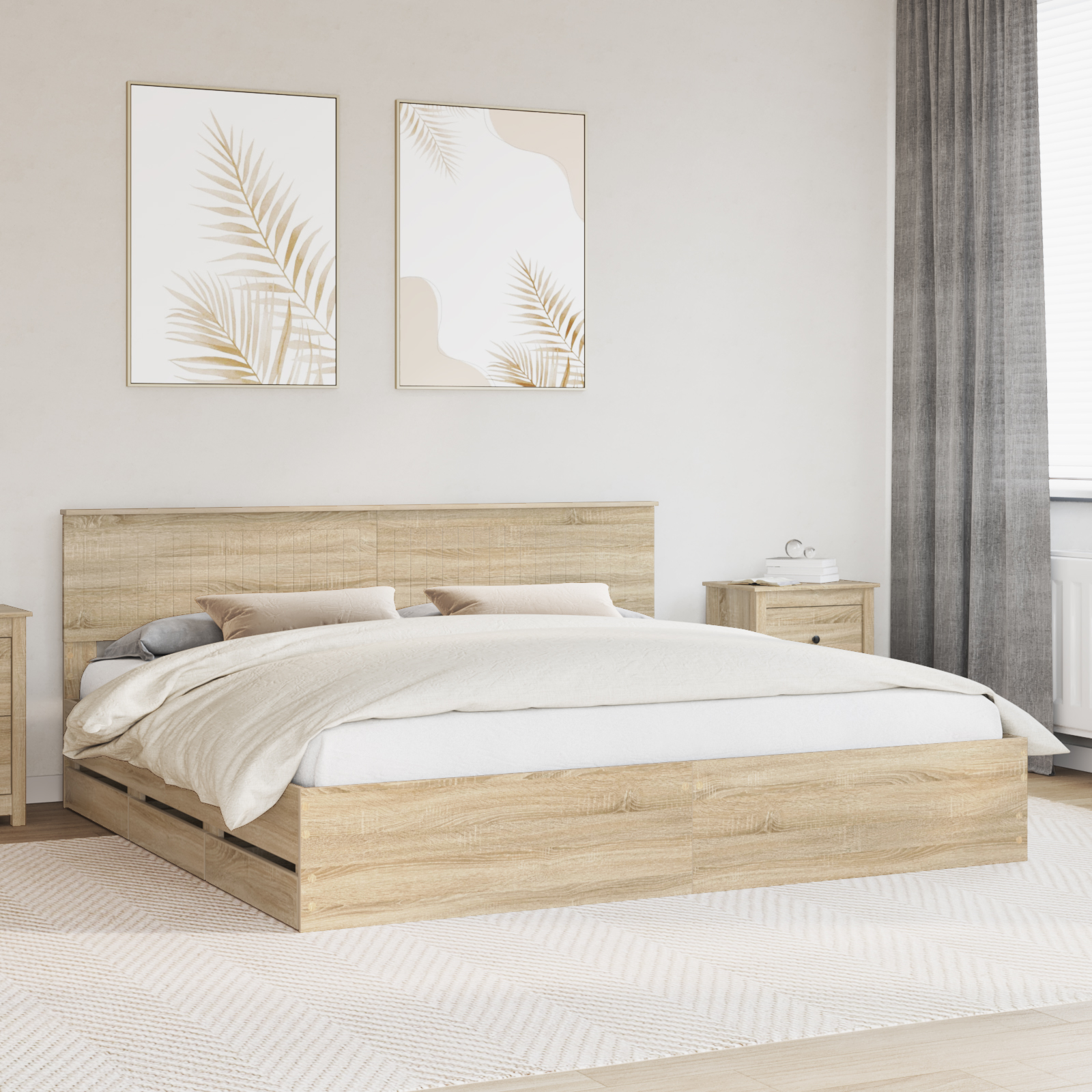 Sängram med låda Sonoma-ek 200 x 200 cm Ingenjörsträ