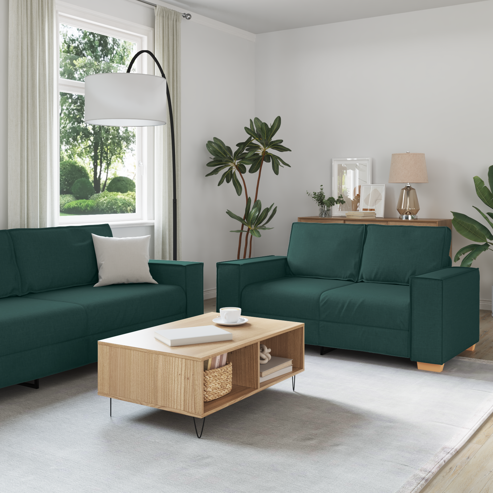 Soffa 3 pcs Mörkgrön 220 x 80 x 84 cm Linnenblandad tyg